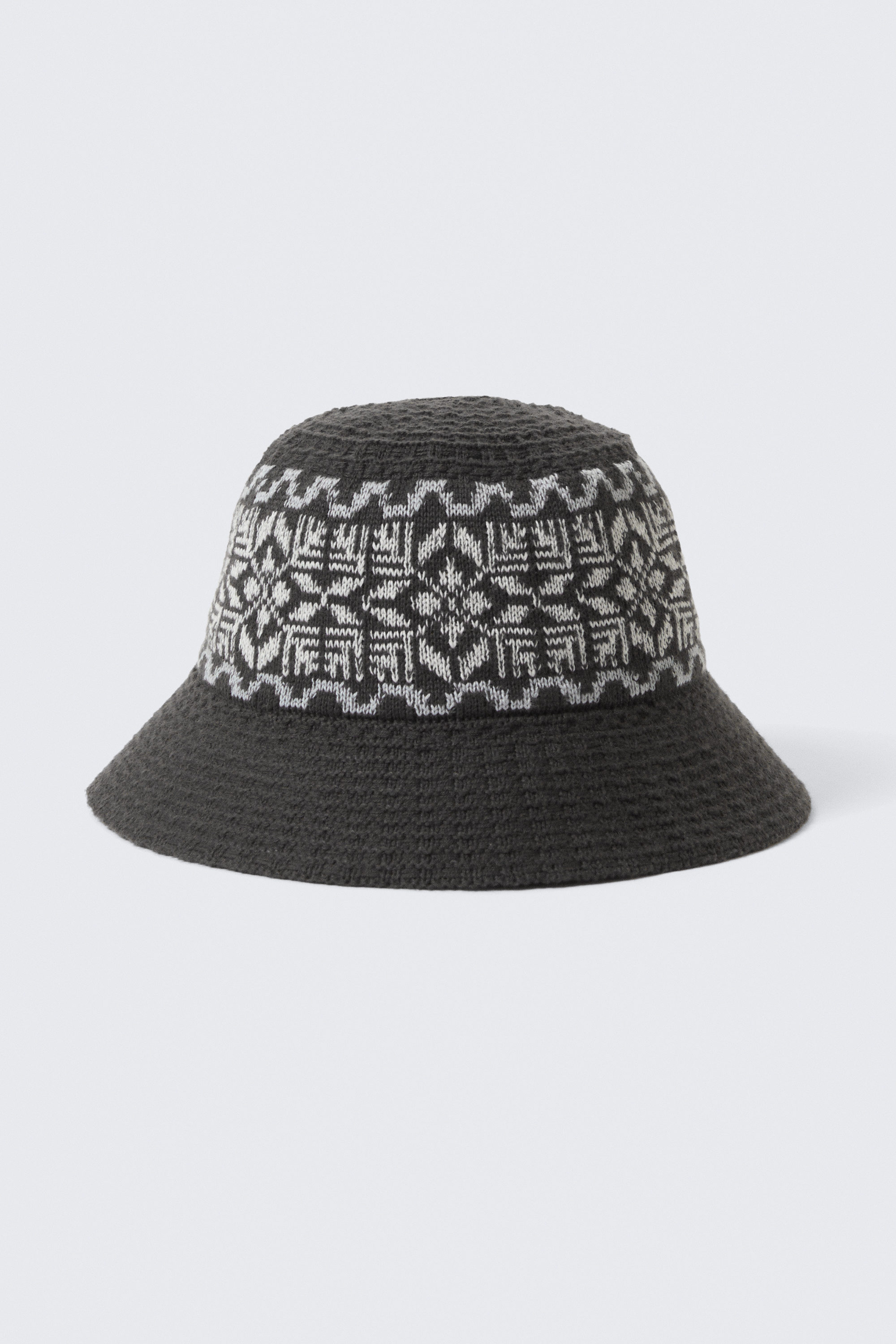 Dark Brown - Knitted Jaquard Bucket Hat