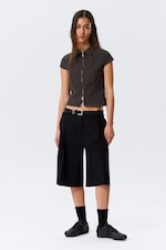 Dark Grey - Fitted Short-Sleeved Zip Top - 1