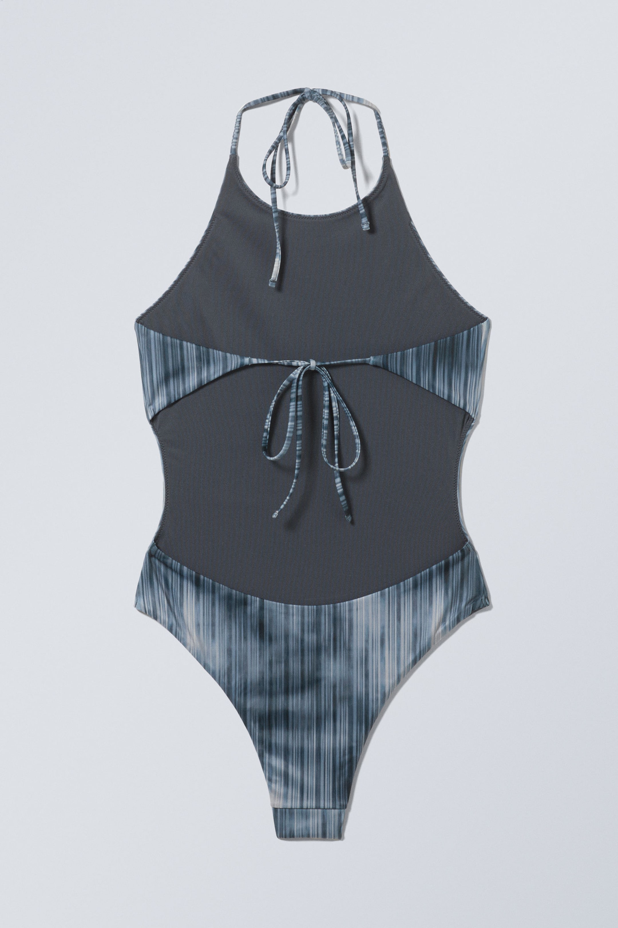 Randig mörkblå - Halter-neck baddräkt med tryck - 5