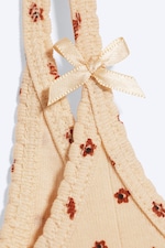 Light Yellow - Floral - Slim Ribbed Strap Top - 4