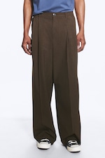 Brown Pinstripe - Nate Baggy Fit Pleated Suit Trousers - 1