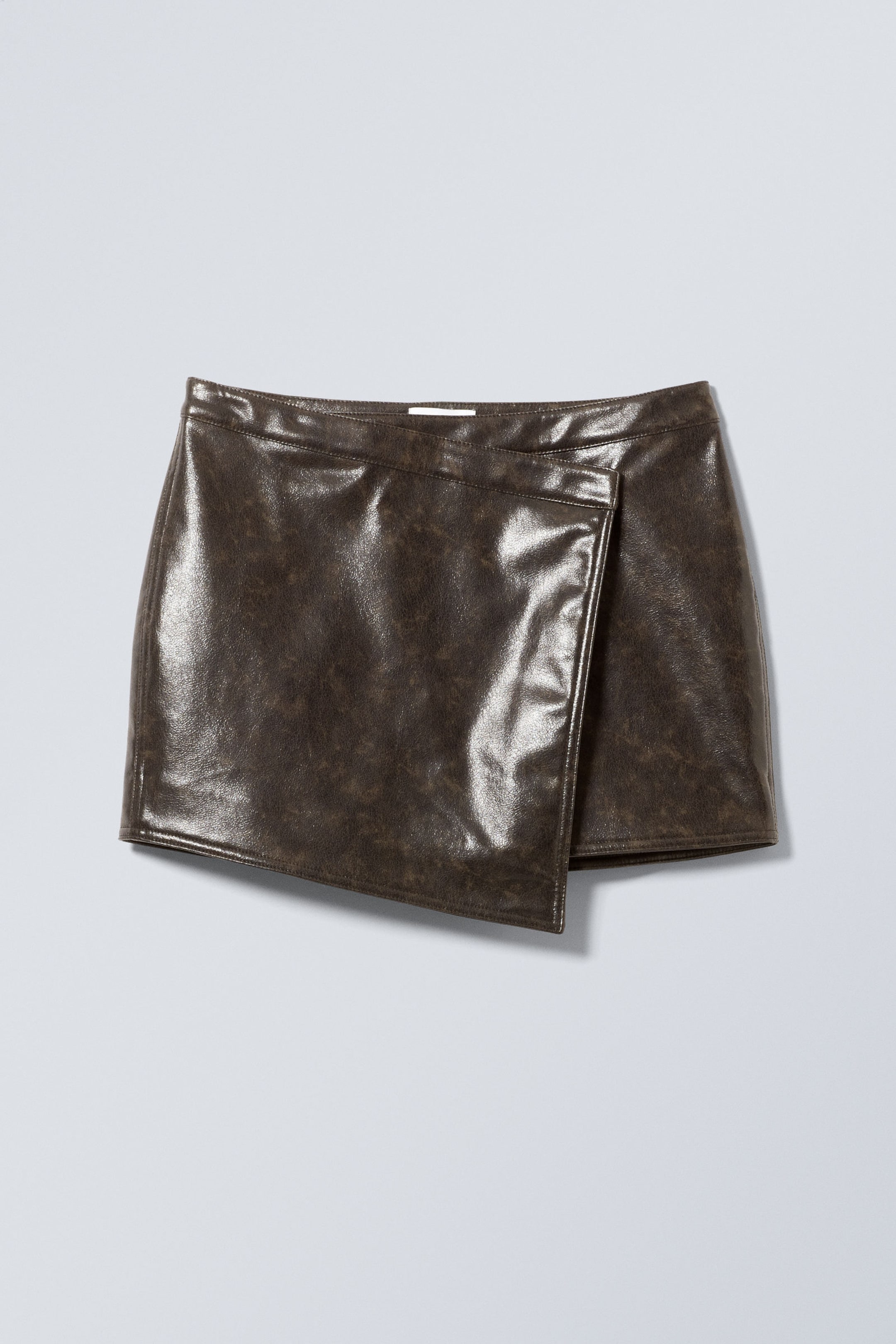 Dark Brown Melange - Pam Faux Leather Mini Skirt - 1