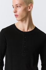 Black - Long-Sleeved Henley T-shirt - 2