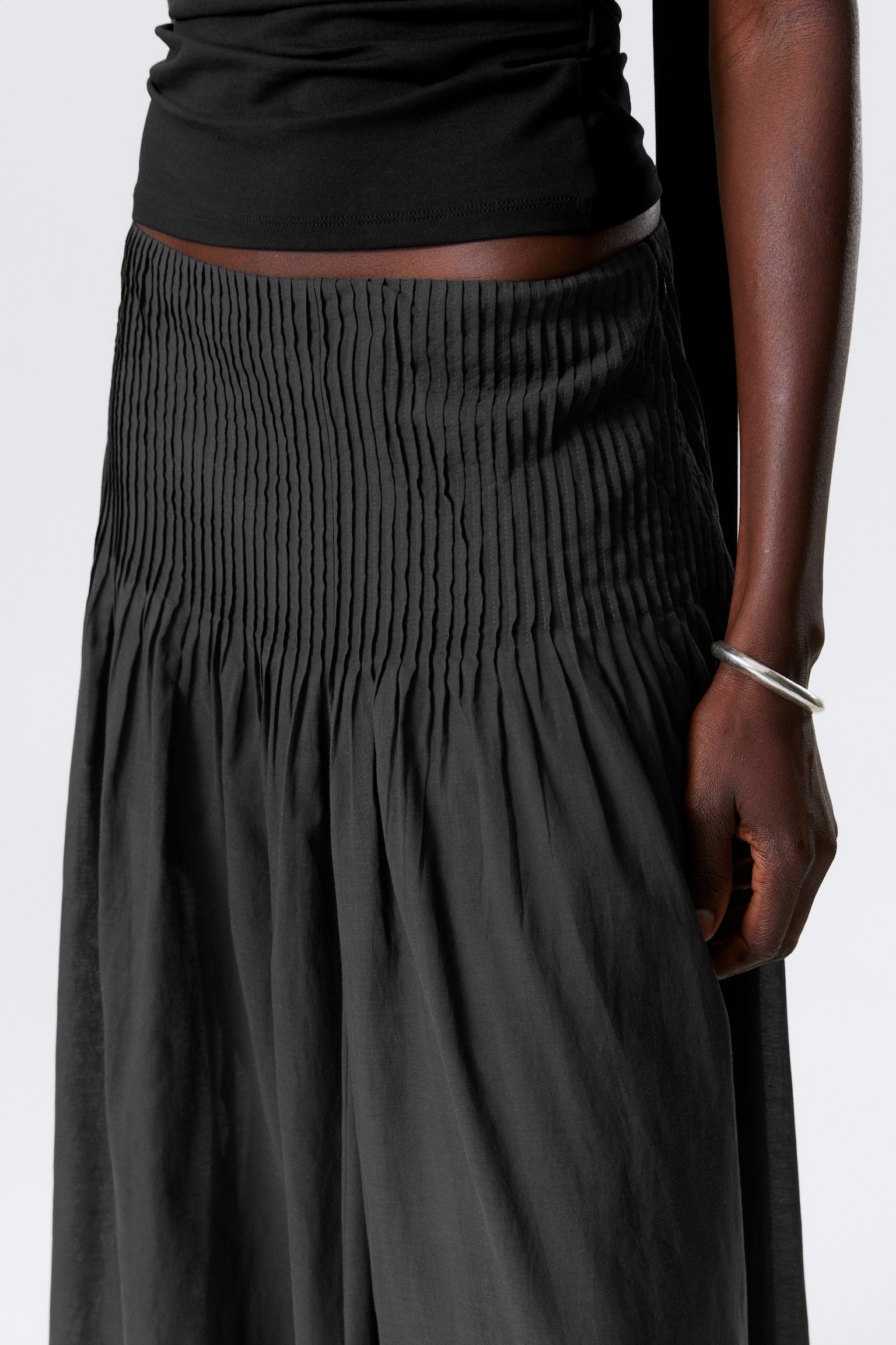 Jupe longue plissée taille mi-haute - Gris foncé - 4