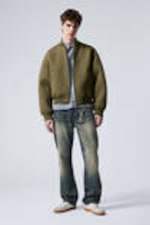 Khaki Green - Loose Scuba Bomber Jacket - 1