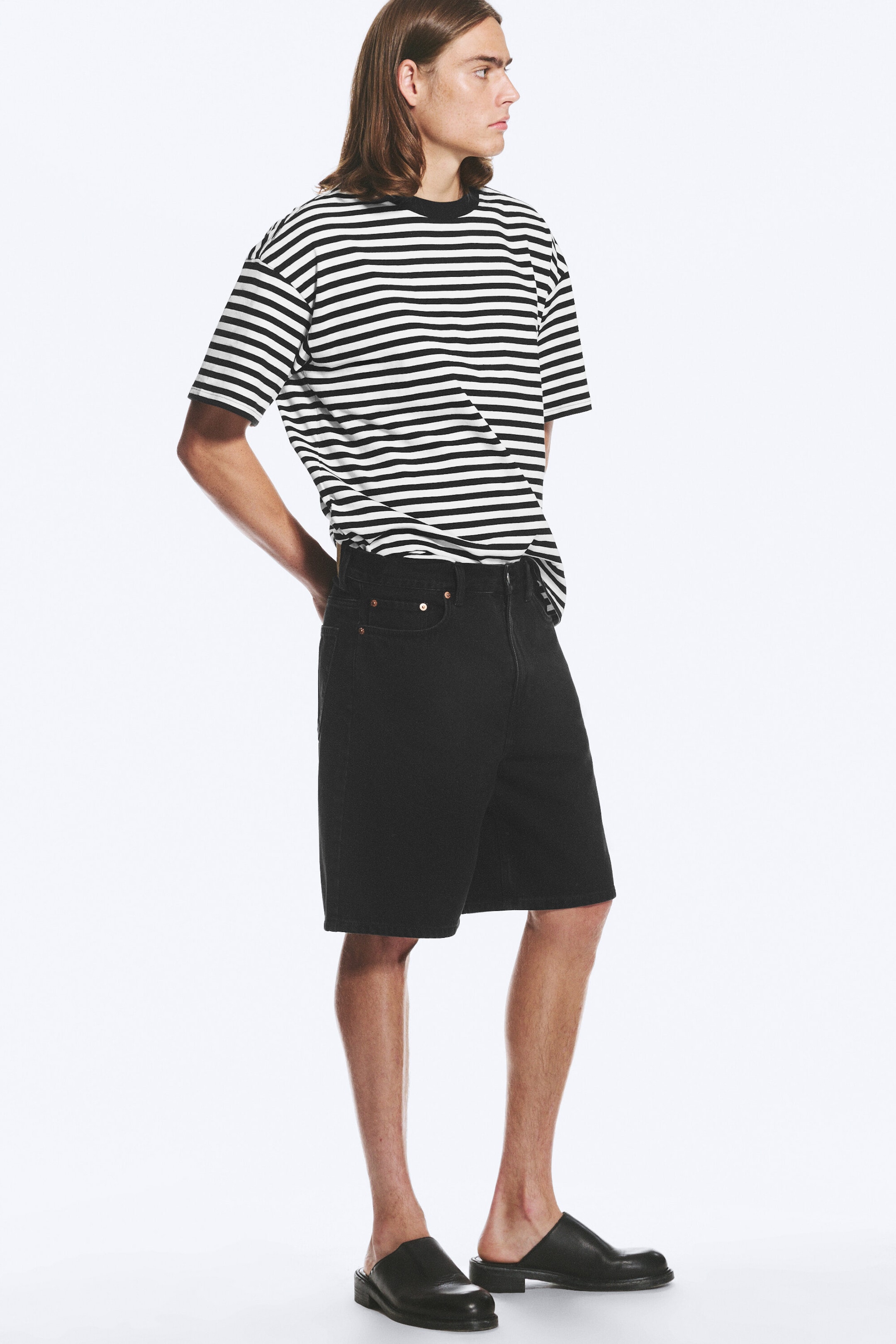 Tonet svart - Galaxy mid waist løse denimshorts - 2
