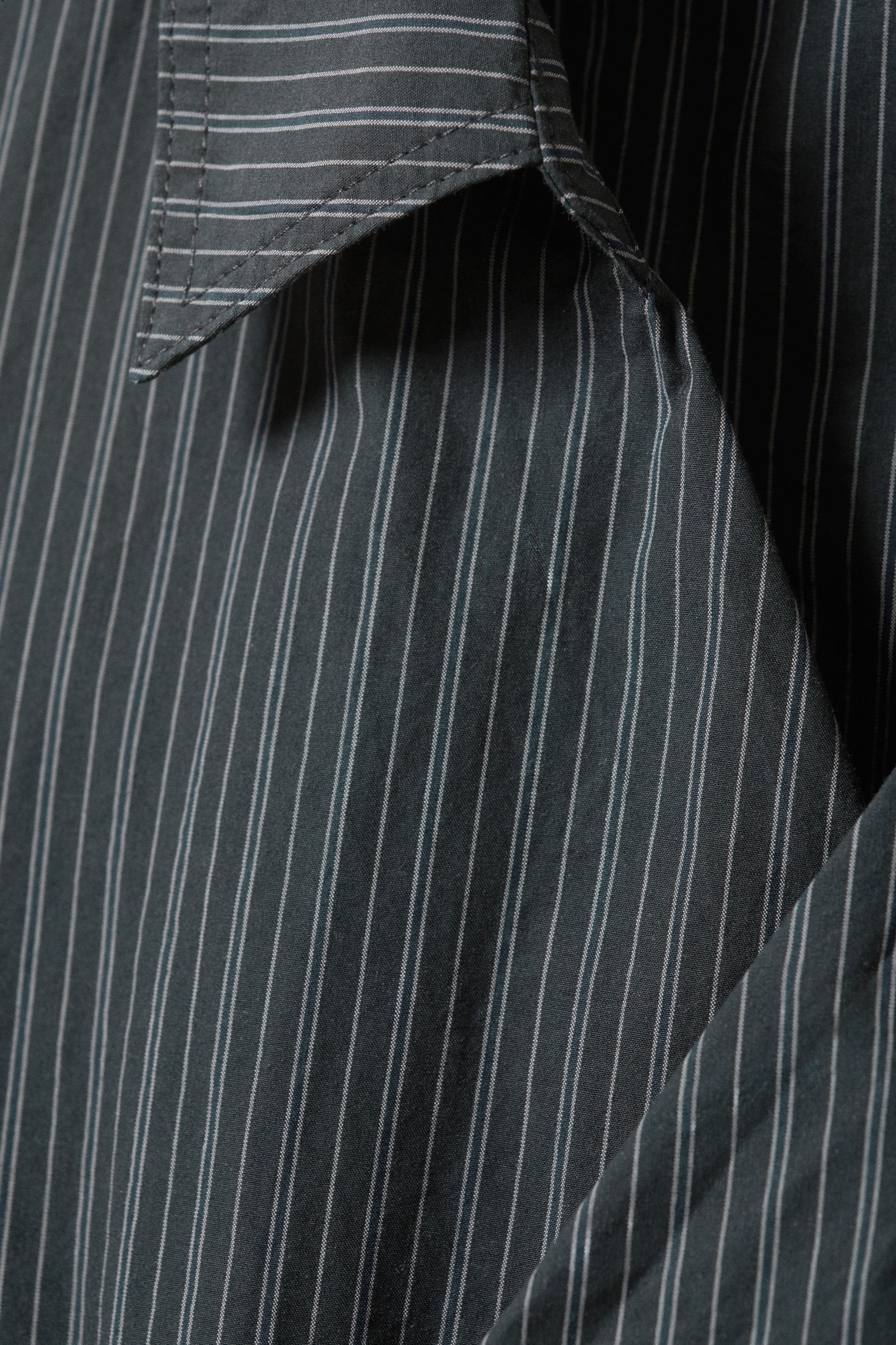 Pinstriped Dark Grey - Long-Sleeved Asymmetric Mini Shirt Dress - 4