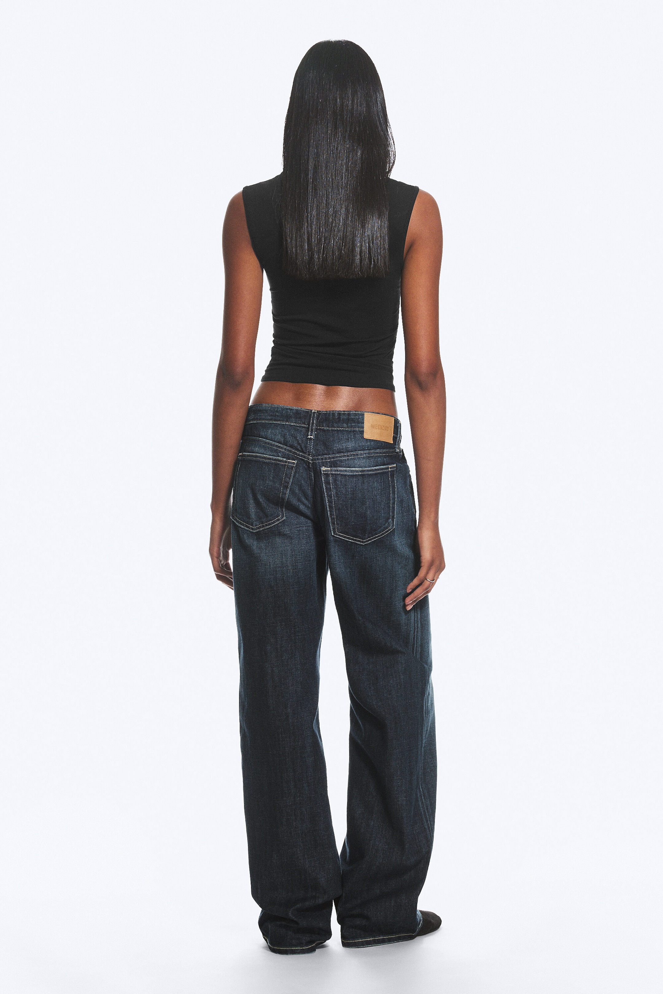 Deep Sea Blue - Dark Blue - Ample Low Rise Loose Wide Jeans - 3