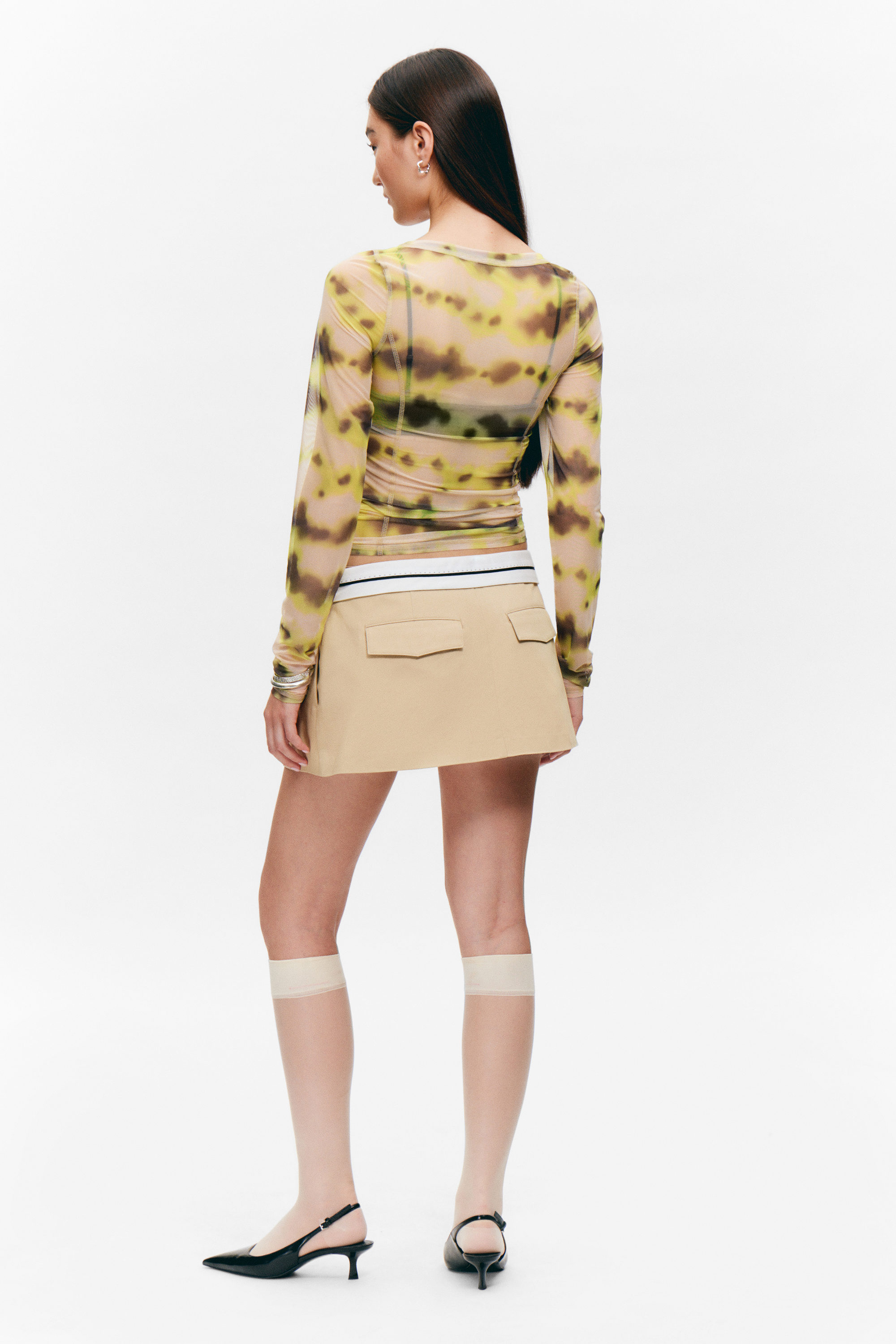 Yellow Blurred Stains - Long-Sleeved Mesh Top - 2