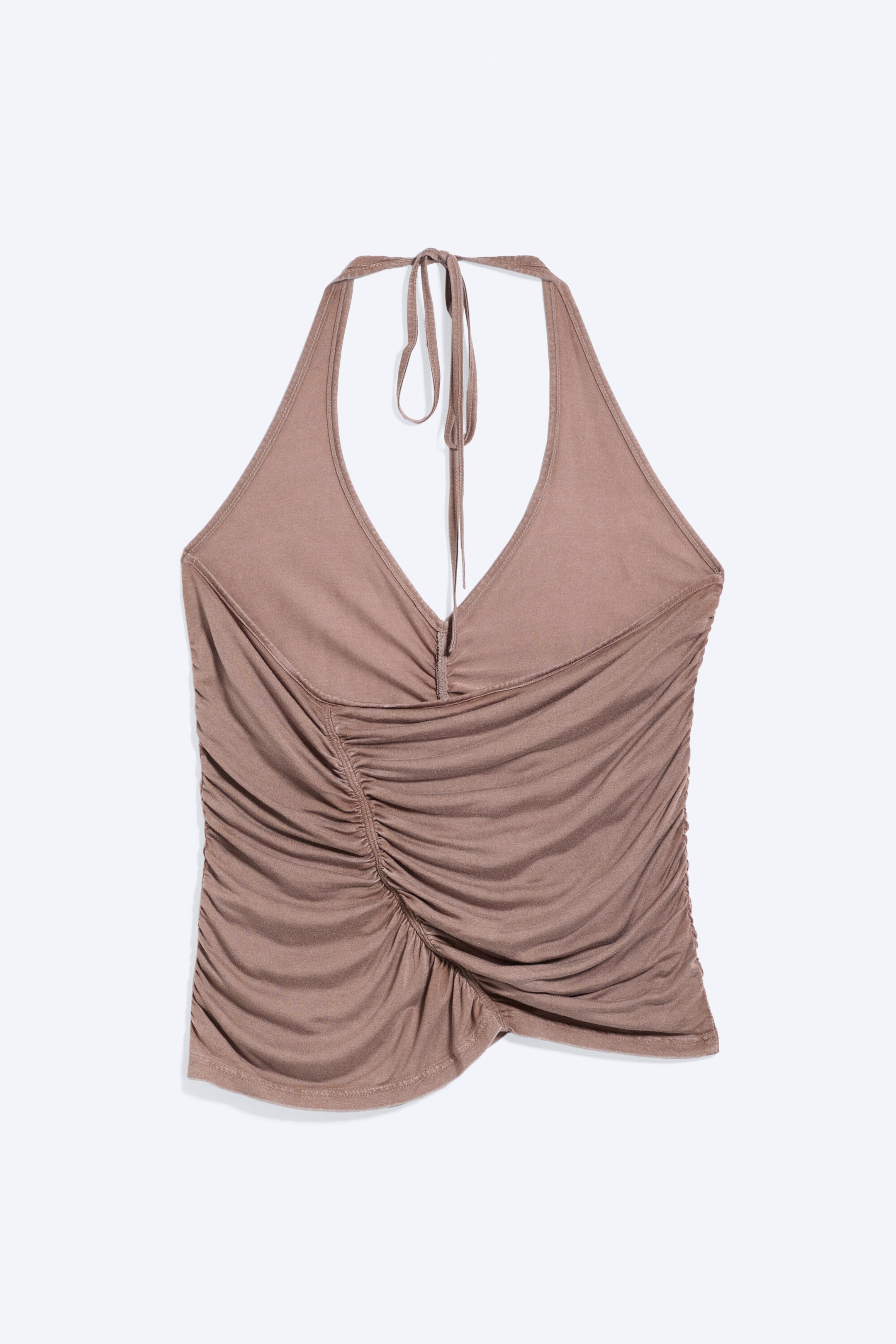 Washed Brown - Ruched Halter Jersey Top - 4