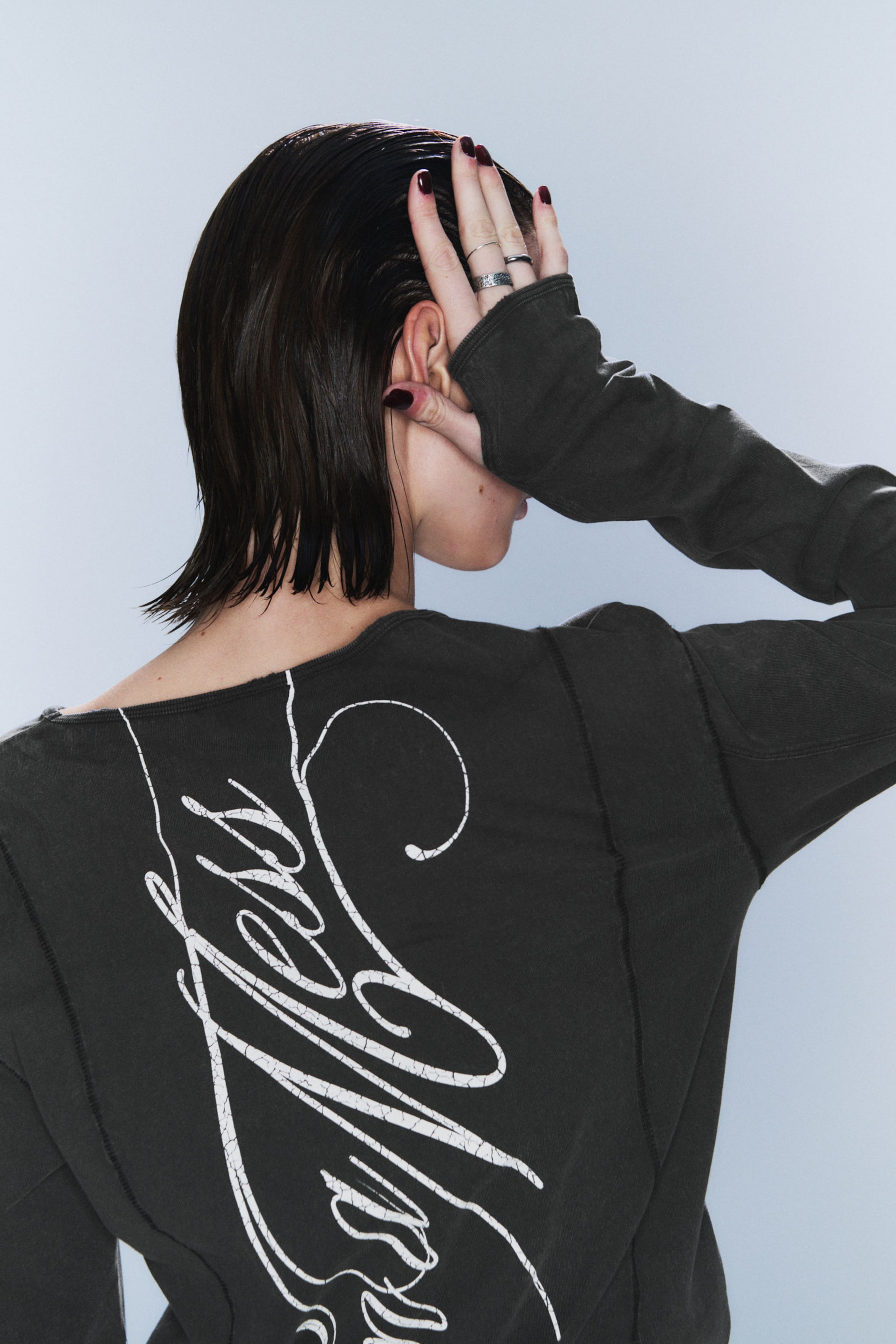 Schwarz washed - "I'm a Mess" - CM x LB körperbetontes Unisex-Longsleeve - 5