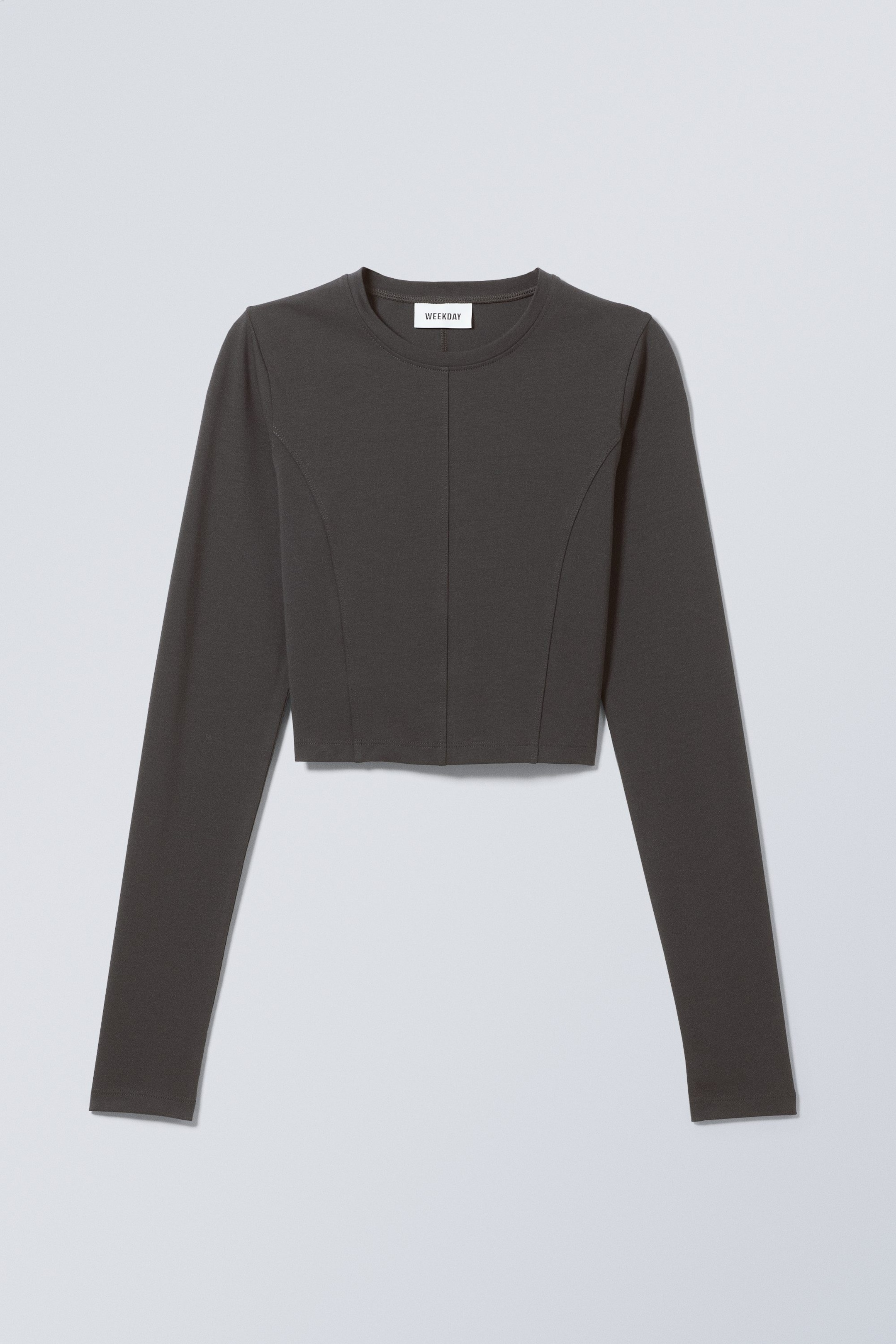 Dark Grey - Seam Long Sleeve Crop Top - 0