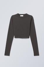 Dark Grey - Seam Long Sleeve Crop Top - 0
