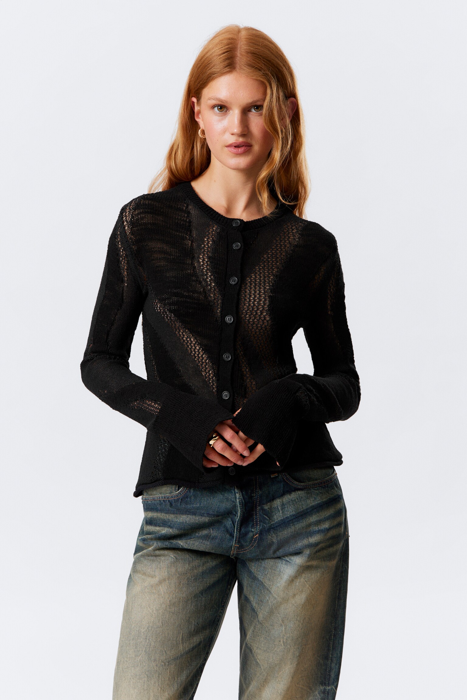 Slim Fit Textured Knit Cardigan - Dark Grey/Off-white
