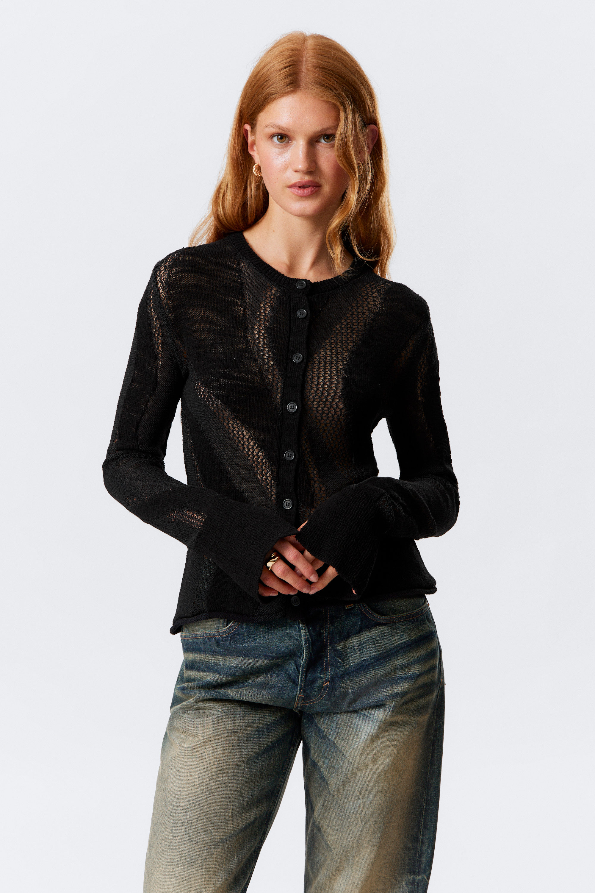 Dunkelgrau - Strukturierte Strickjacke mit schmaler Passform - 1