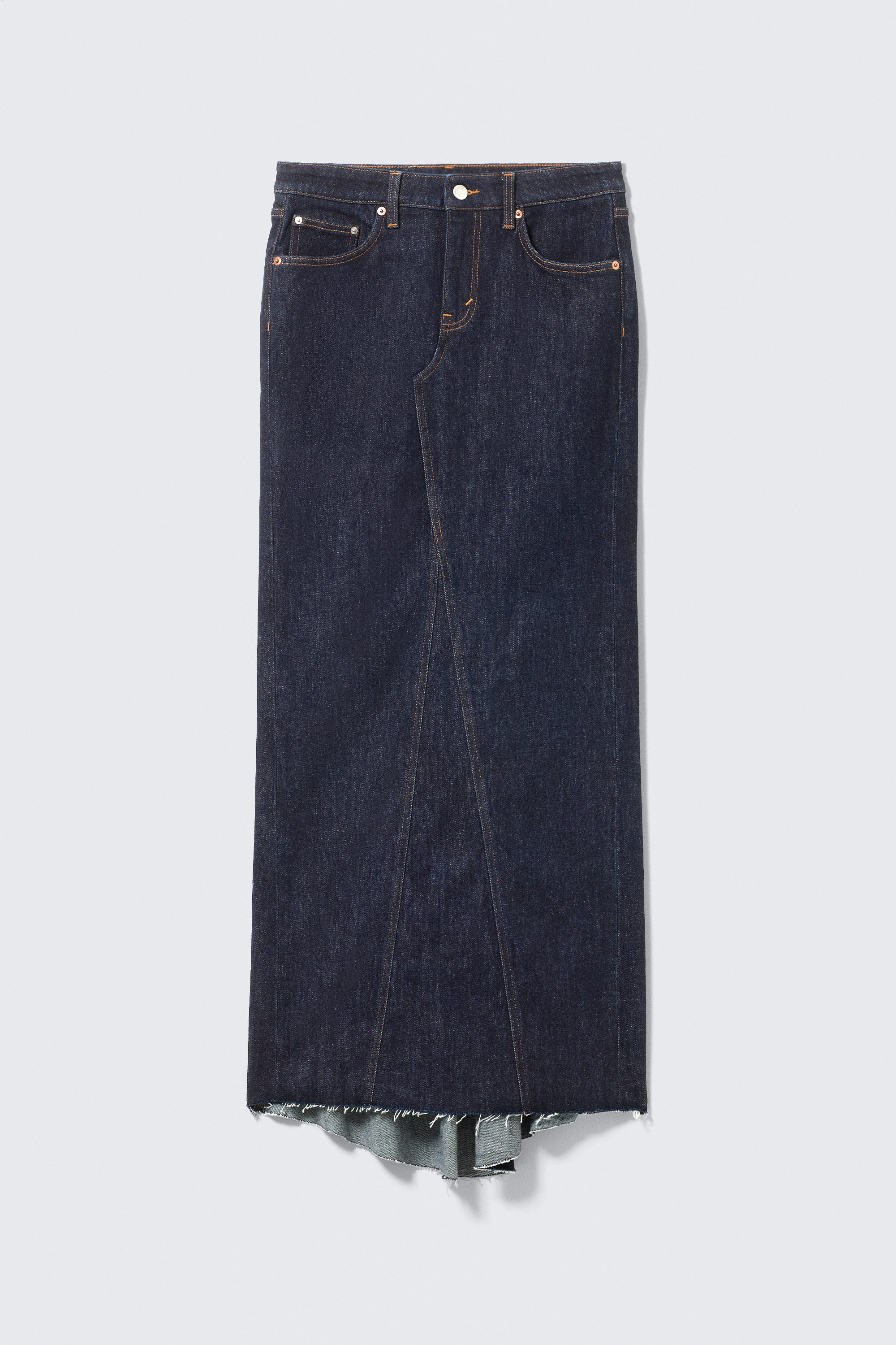 Blue Rinse - Dark Blue - Mid Rise Fitted Denim Maxi Skirt - 5