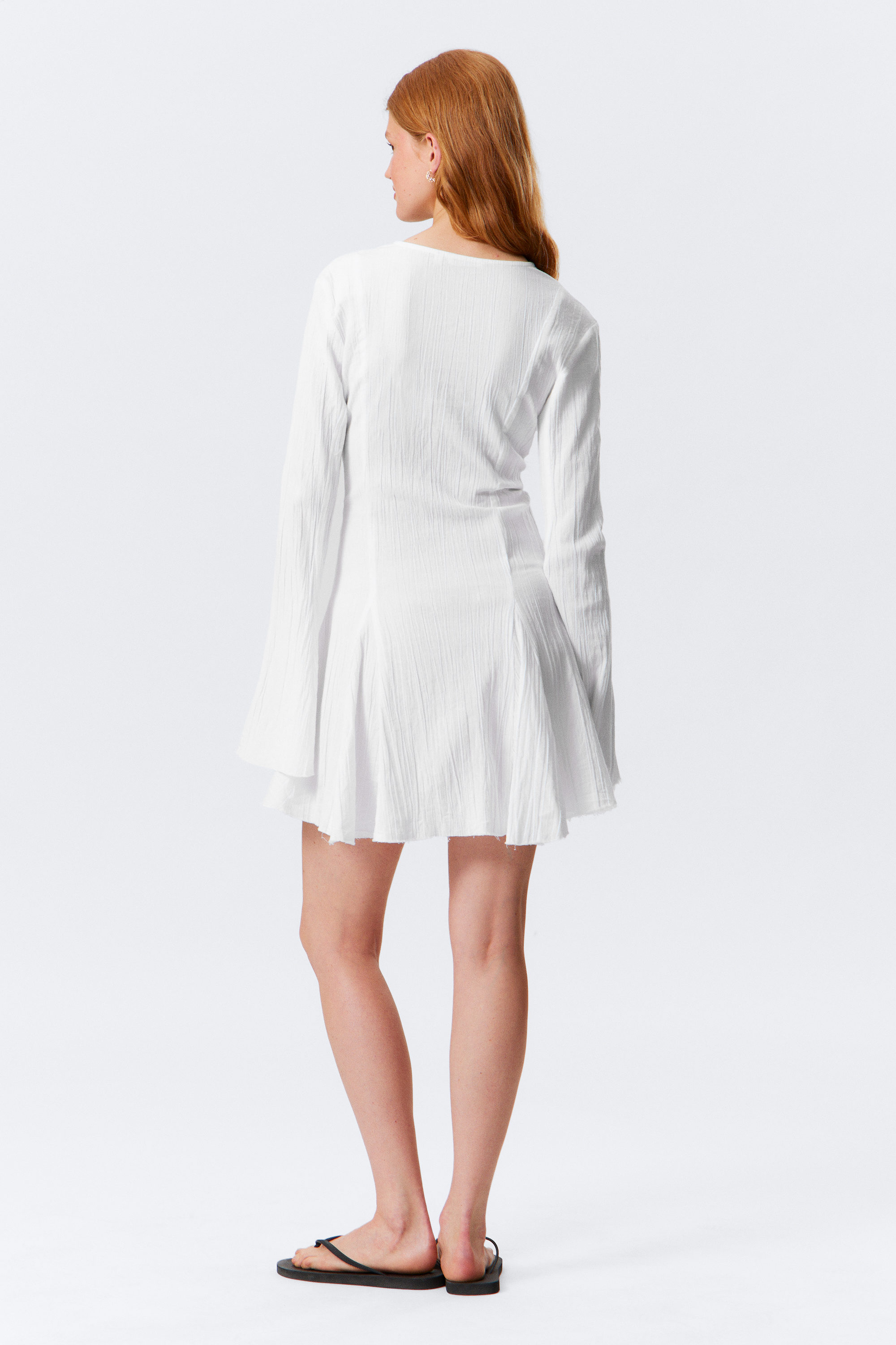White - Crinkled Long-Sleeved Mini Dress - 2