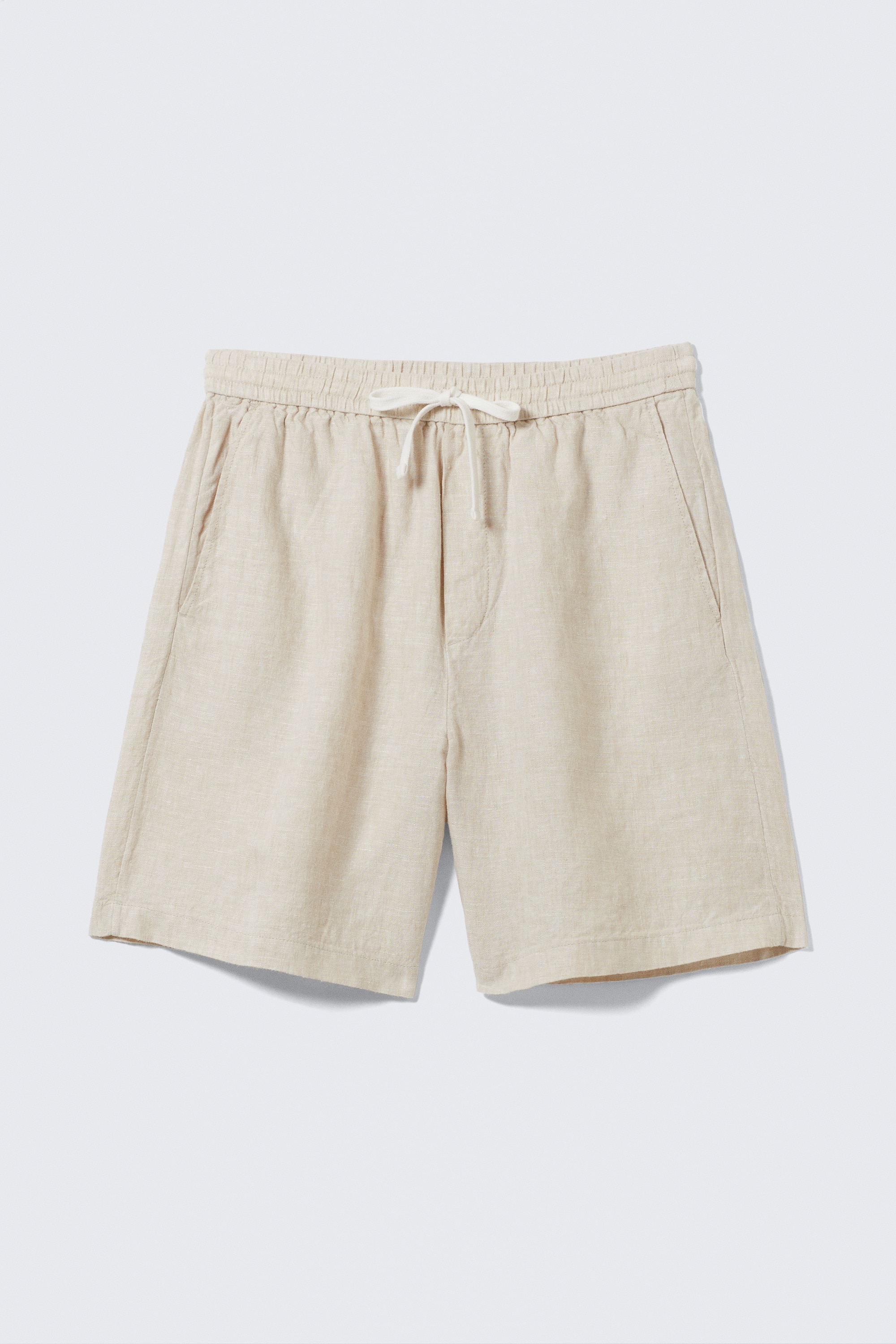 Shorts relaxed in lino con coulisse - Écru/Marrone scuro mélange/Nero