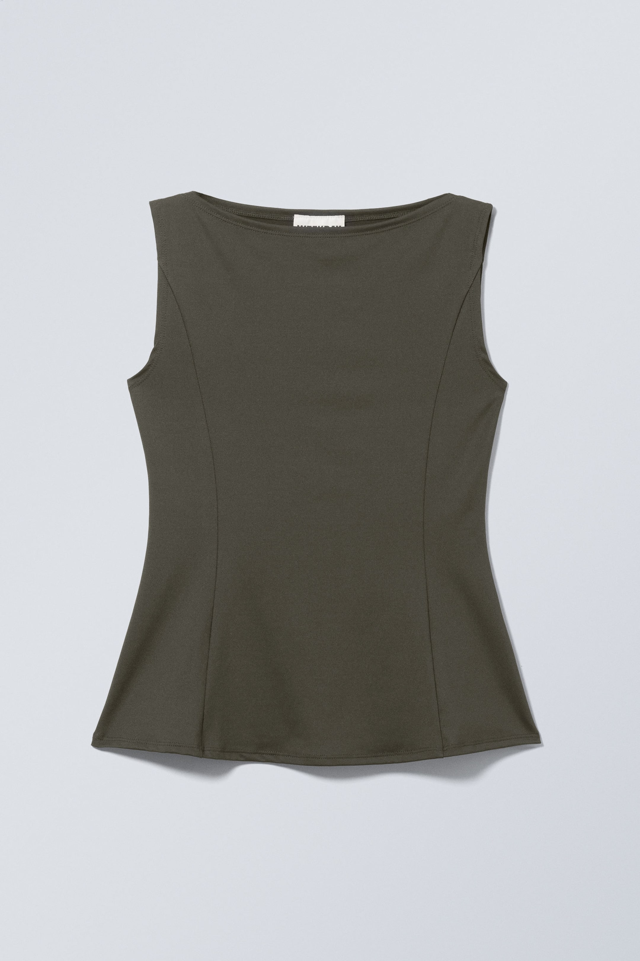 Dark Khaki Green - Peplum Boat-Neck Top - 0