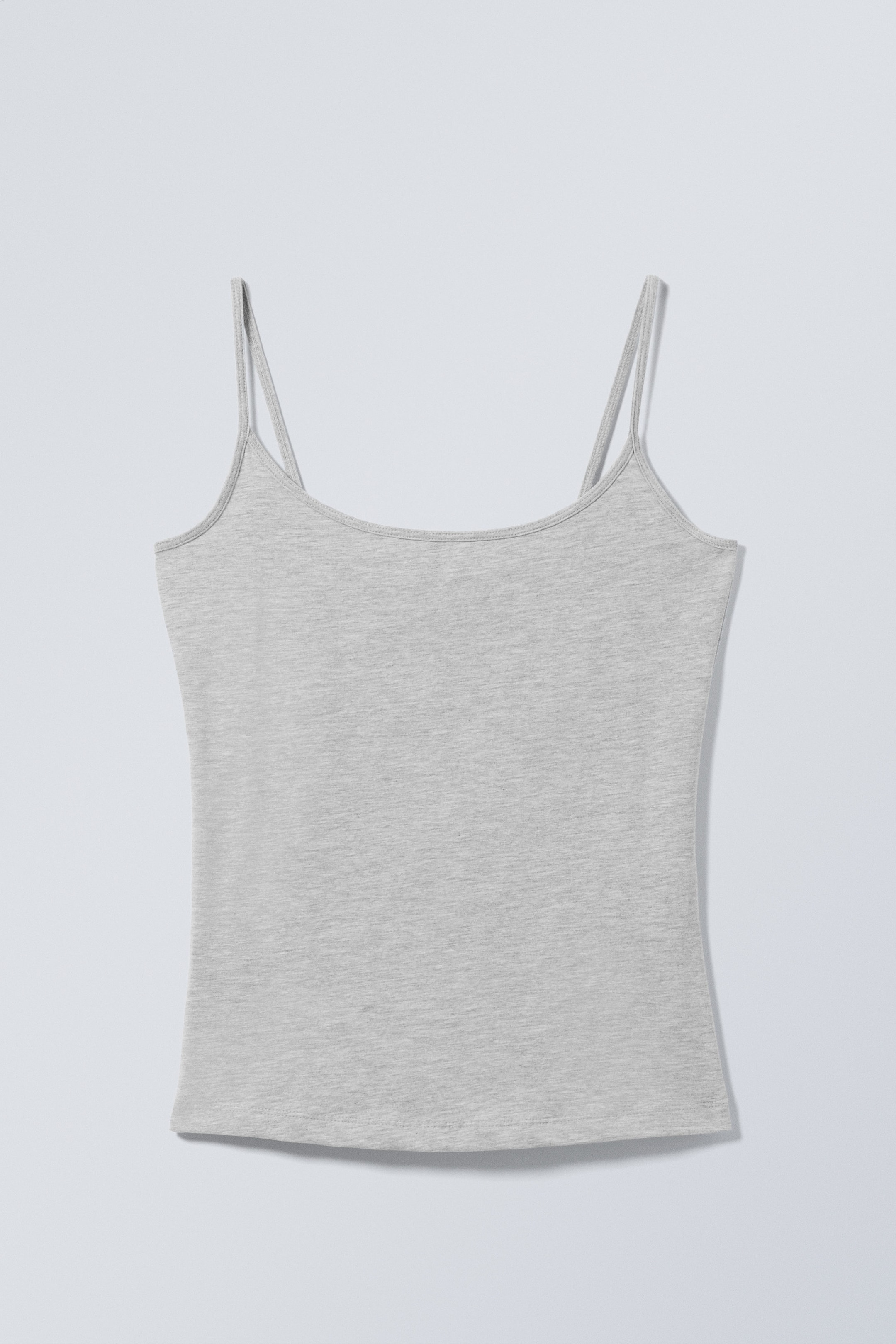 Grey Melange - Fitted Strappy Scoop Neck Singlet - 0