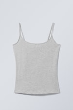 Grey Melange - Fitted Strappy Scoop Neck Singlet - 0