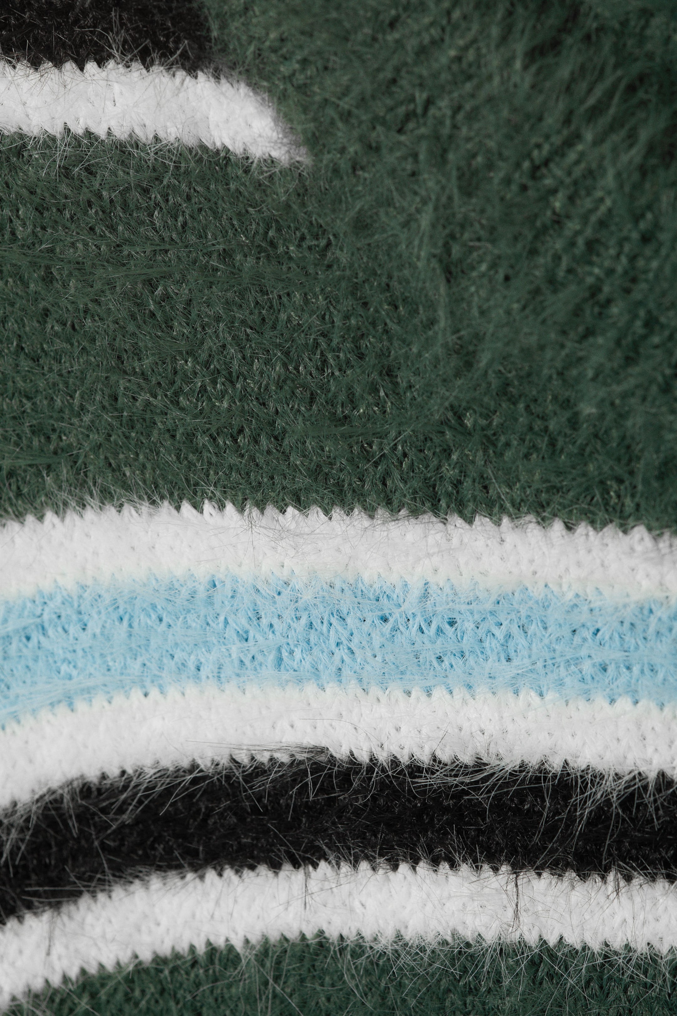 Dark Green Stripe - Relaxed Knitted Striped Hairy Sweater - 1