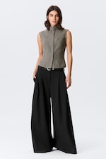 Grey - Sleeveless Structured Twill Top - 1