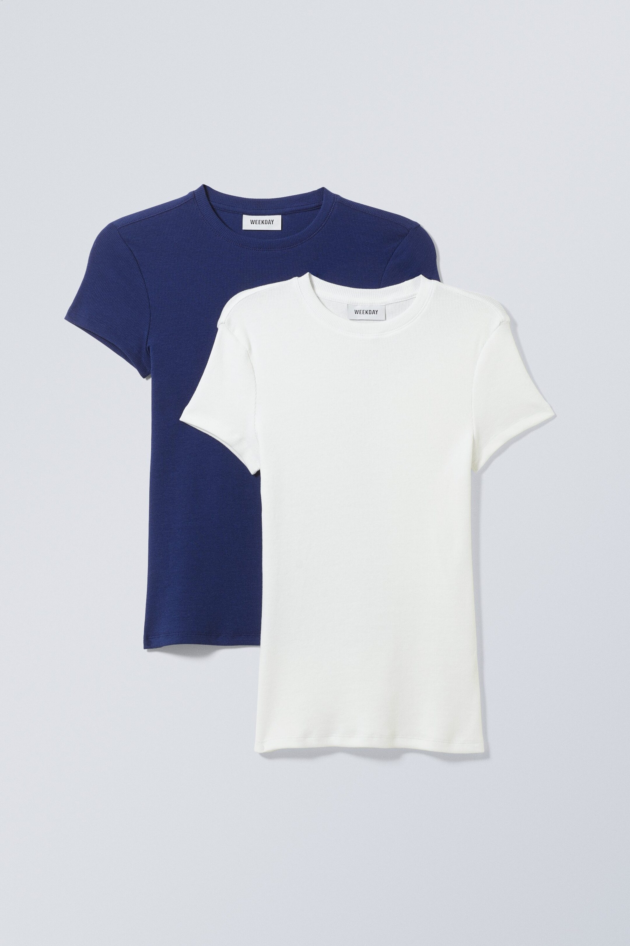Blå/Vit - 2-pack figurnära ribbade T-shirts - 0