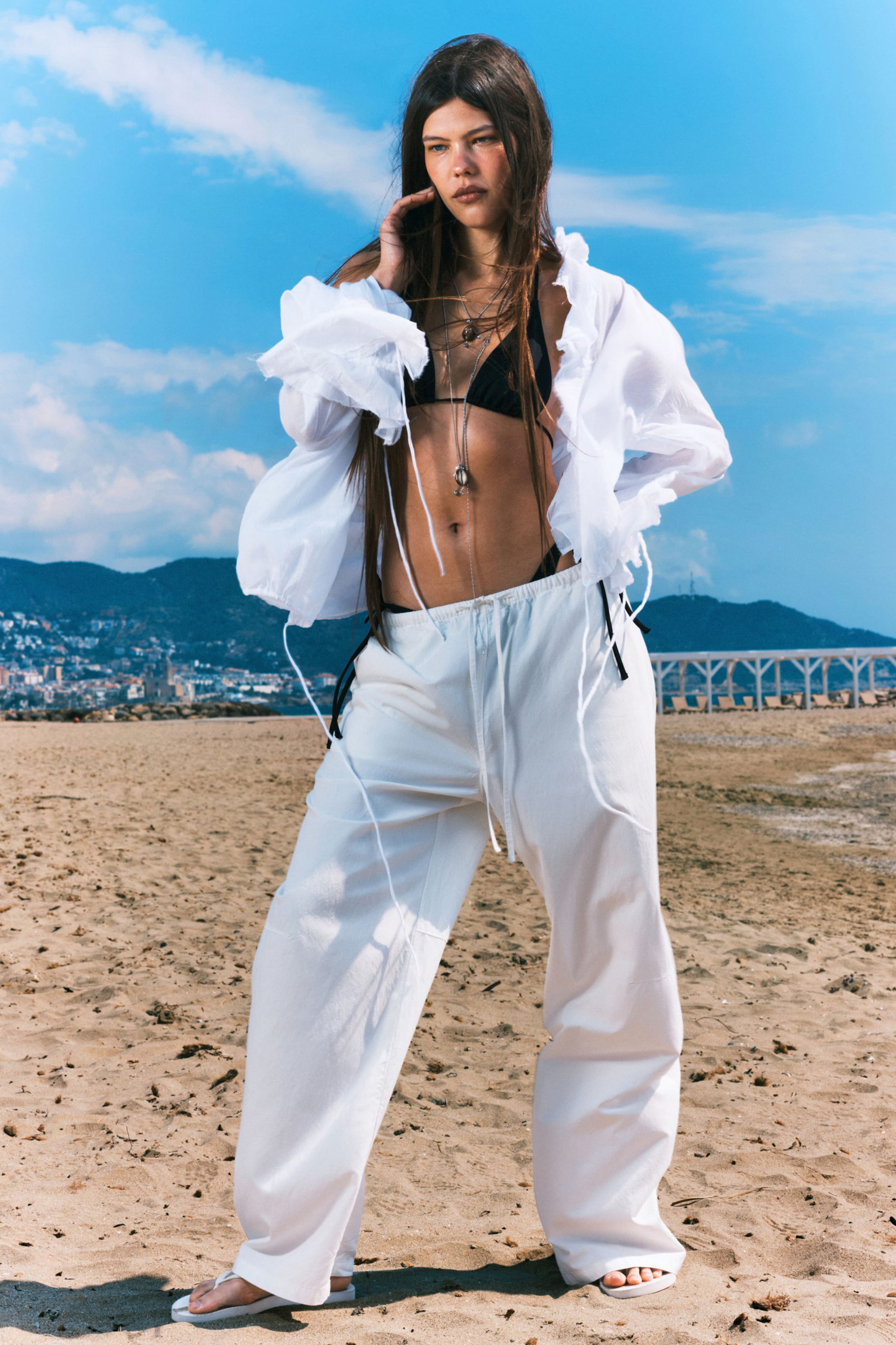 White - Frilled Long-Sleeved Wrap Blouse - 2