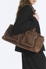 Dark Khaki Green - Medium Shoulder Bag With Pockets - 0