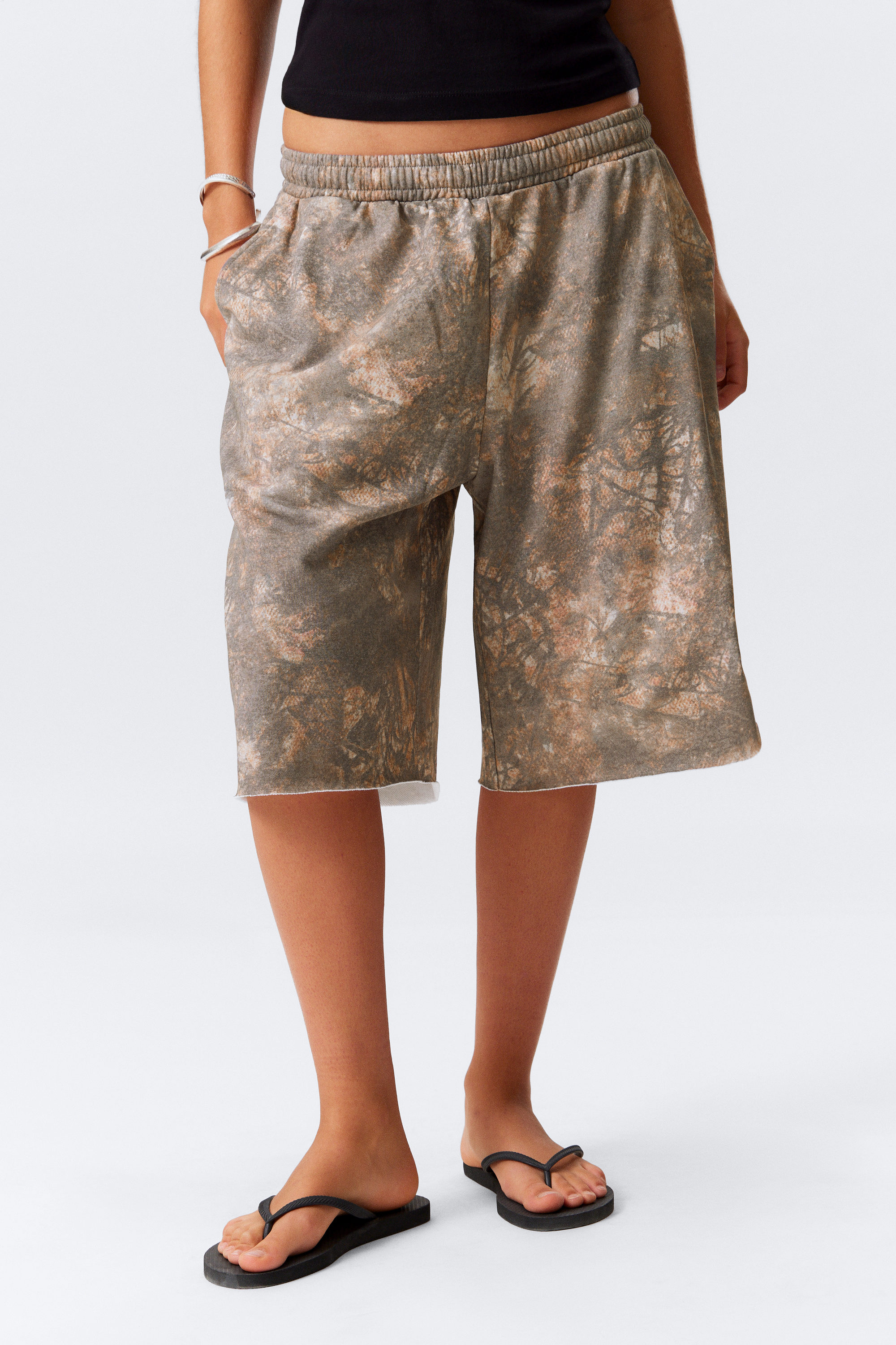 Kahki - Rustic Terrain - Printed Oversized Knee-Length Terry Shorts - 2