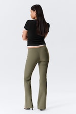 Dark Khaki Green - Low Rise Skinny Flared Leg Trousers - 3