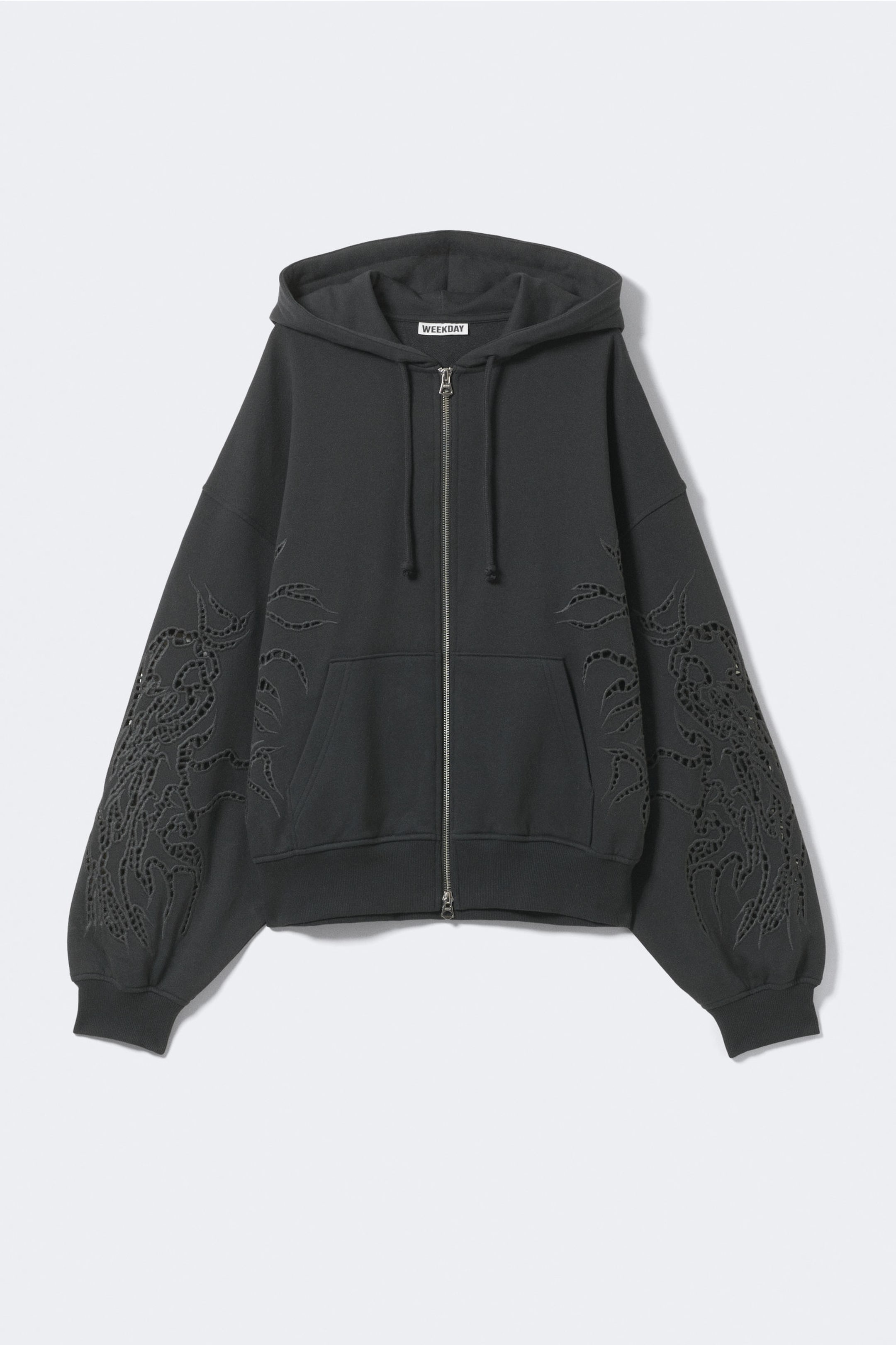 Dark Grey - Oversized Broderie Anglaise Zip Hoodie - 4