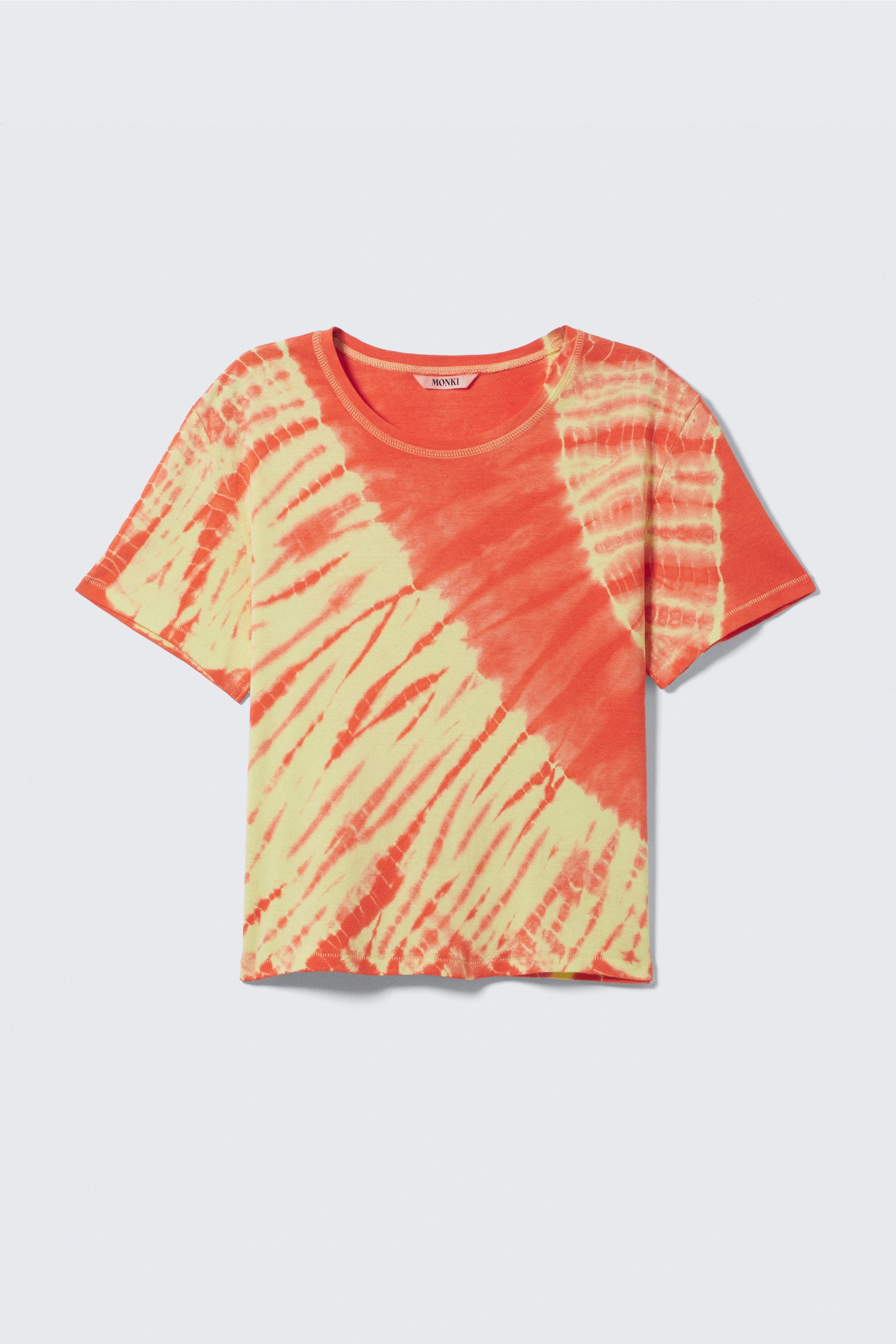 Helderrood tie-dye - Cropped geribbeld katoenen T-shirt met print - 1
