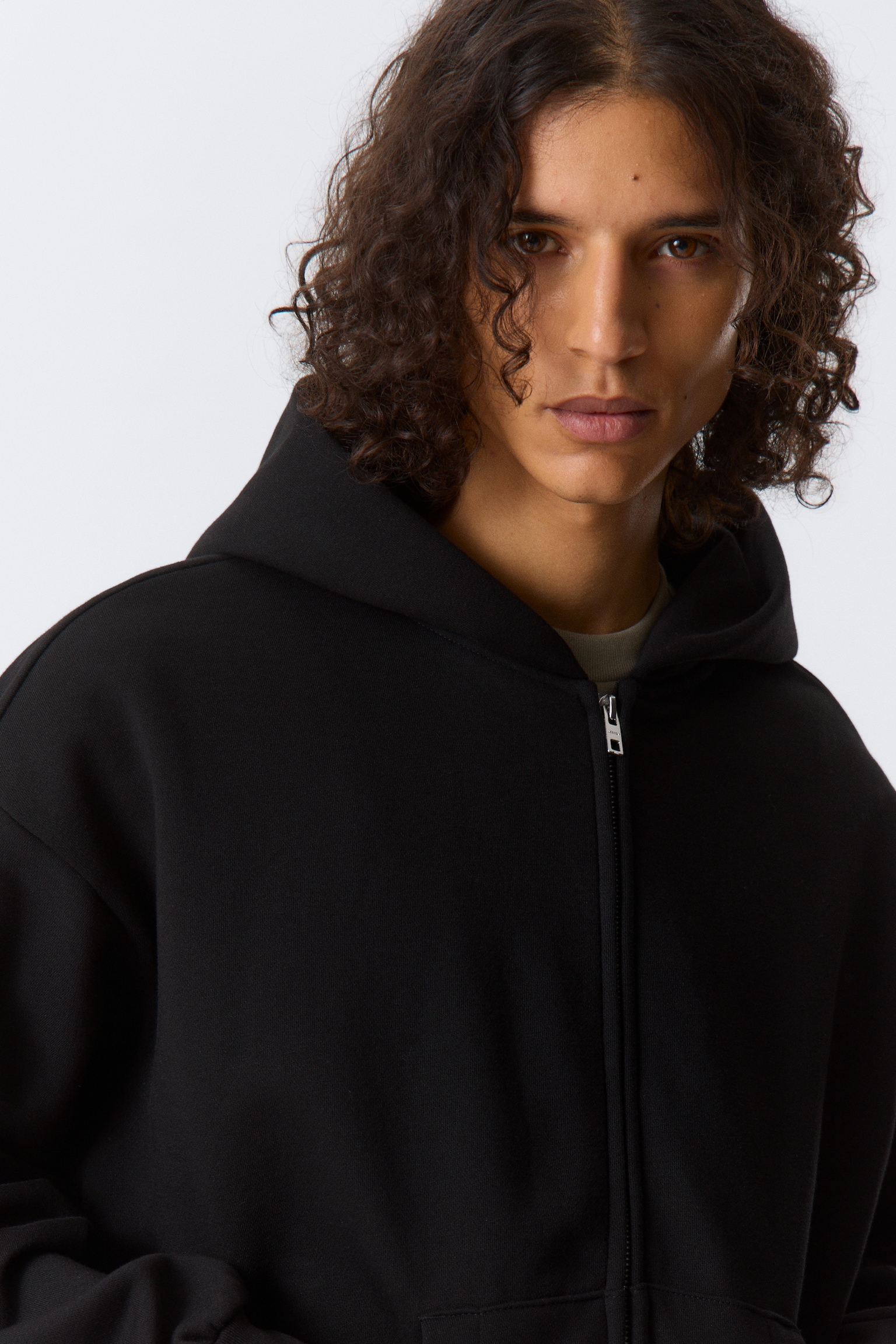 Loose Fit Zip Hoodie - Black/Grey Melange - 3