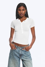 Weiß - Kurzärmliges Henley-Top - 0