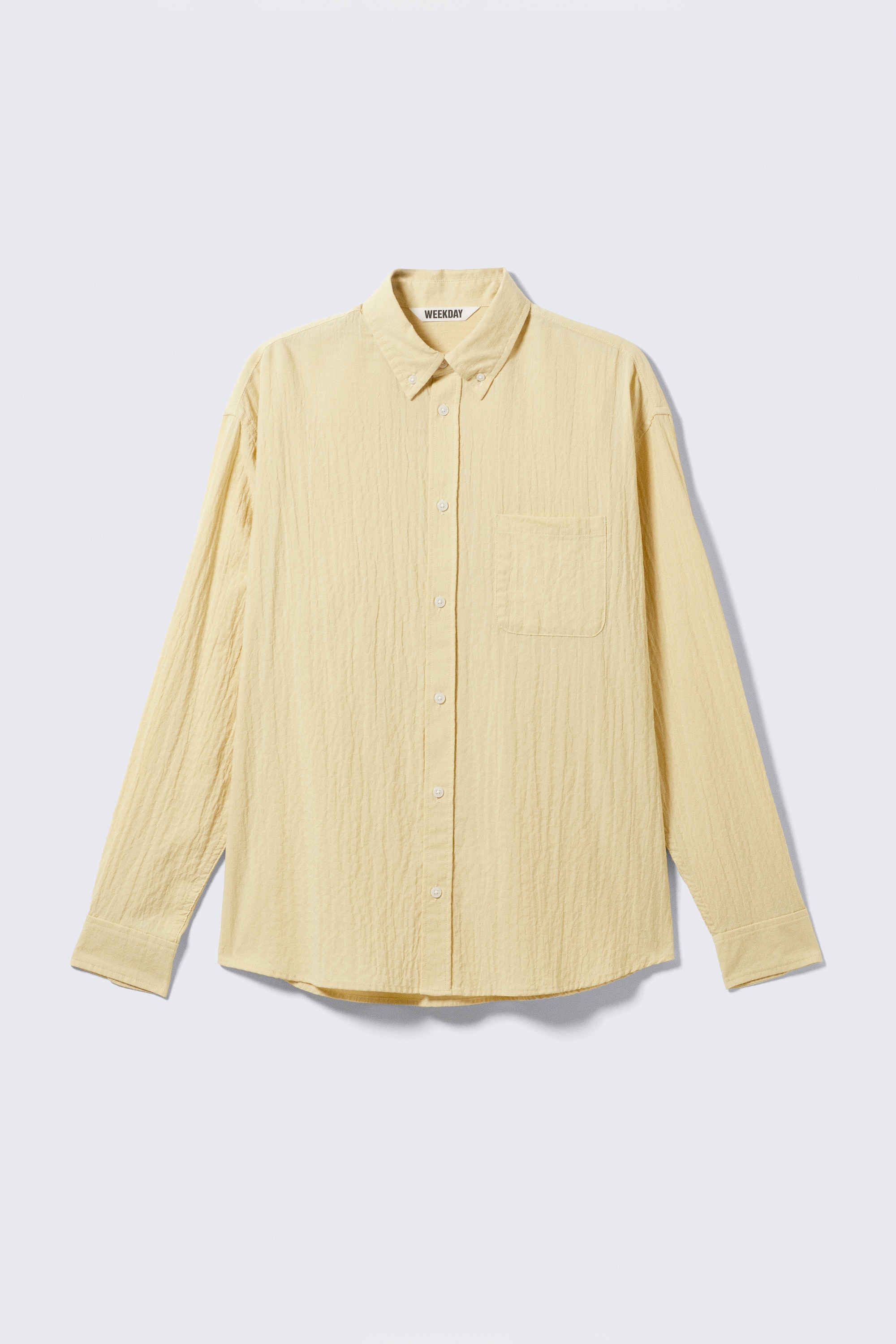 Oversized Seersucker Button Down Shirt - Light Yellow/Off-white