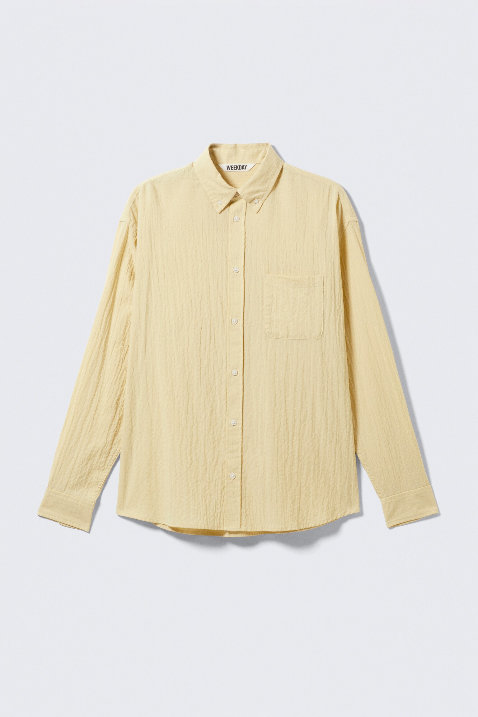 Oversized Seersucker Button Down Shirt - Light Yellow/Off-white