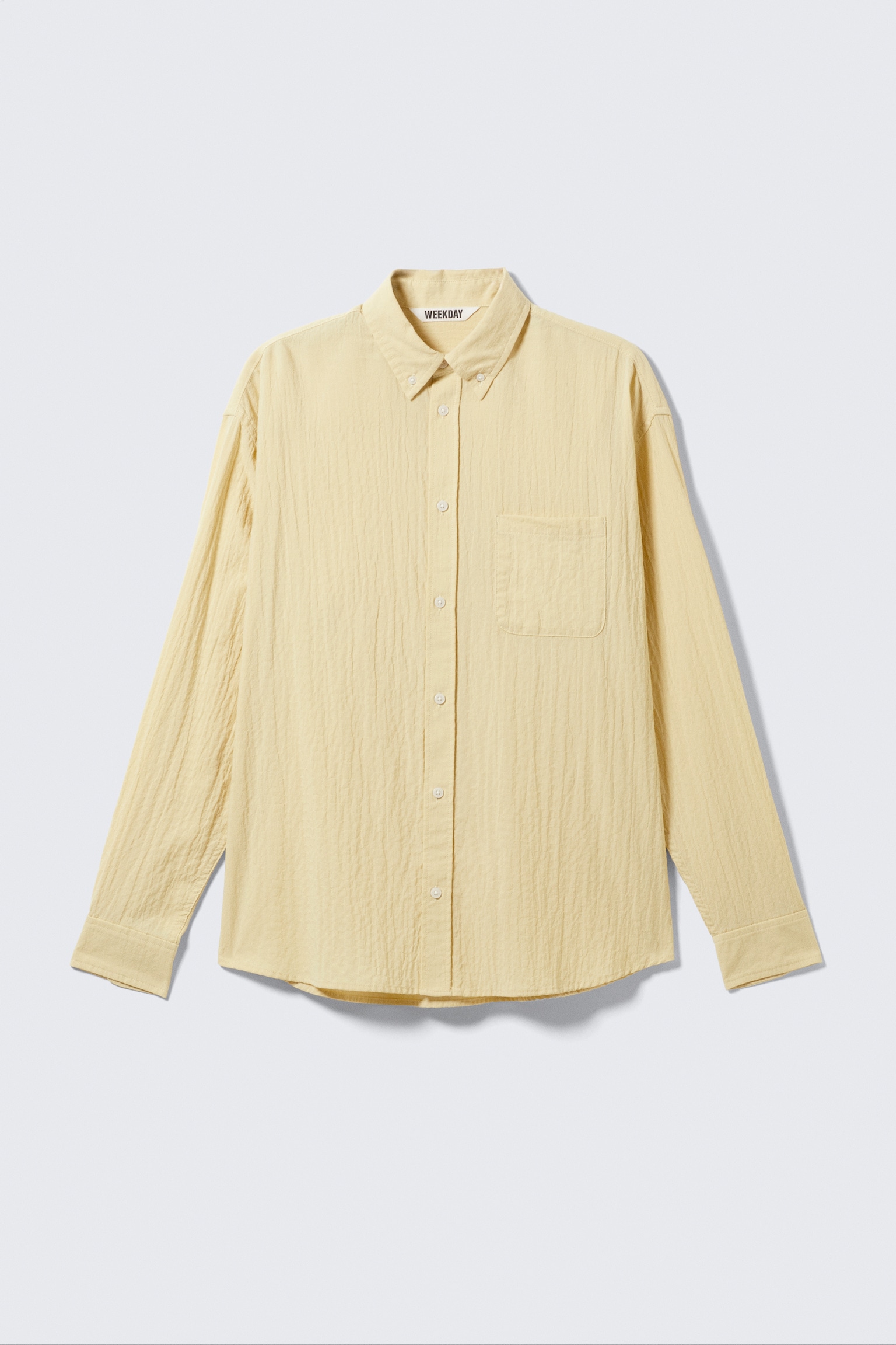 Oversized Seersucker Button Down Shirt - Light Yellow/Off-white - 2