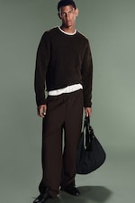 Dark Brown - Loose baggy pleated suit trousers - 0