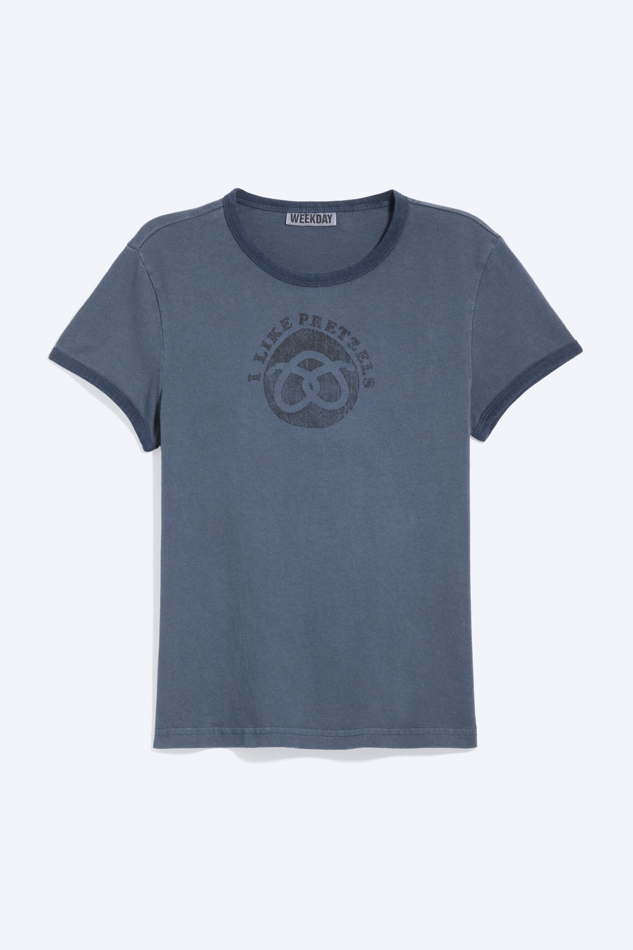 Dark Blue - Pretzels - Boxy Printed Short-Sleeved T-shirt - 0