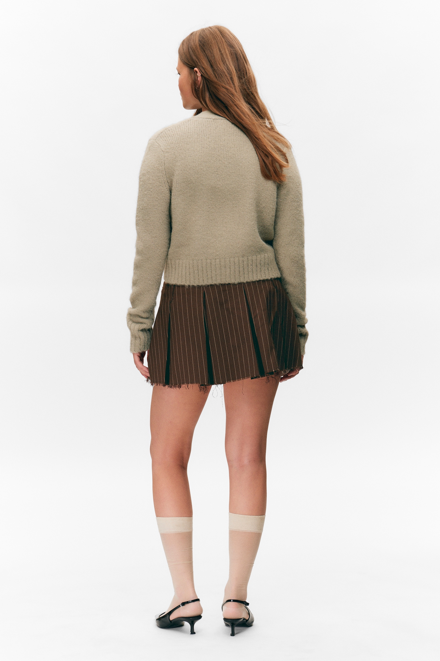 Ribbed V-Neck Cardigan - Dusty Mole/Light Dusty Pink - 5