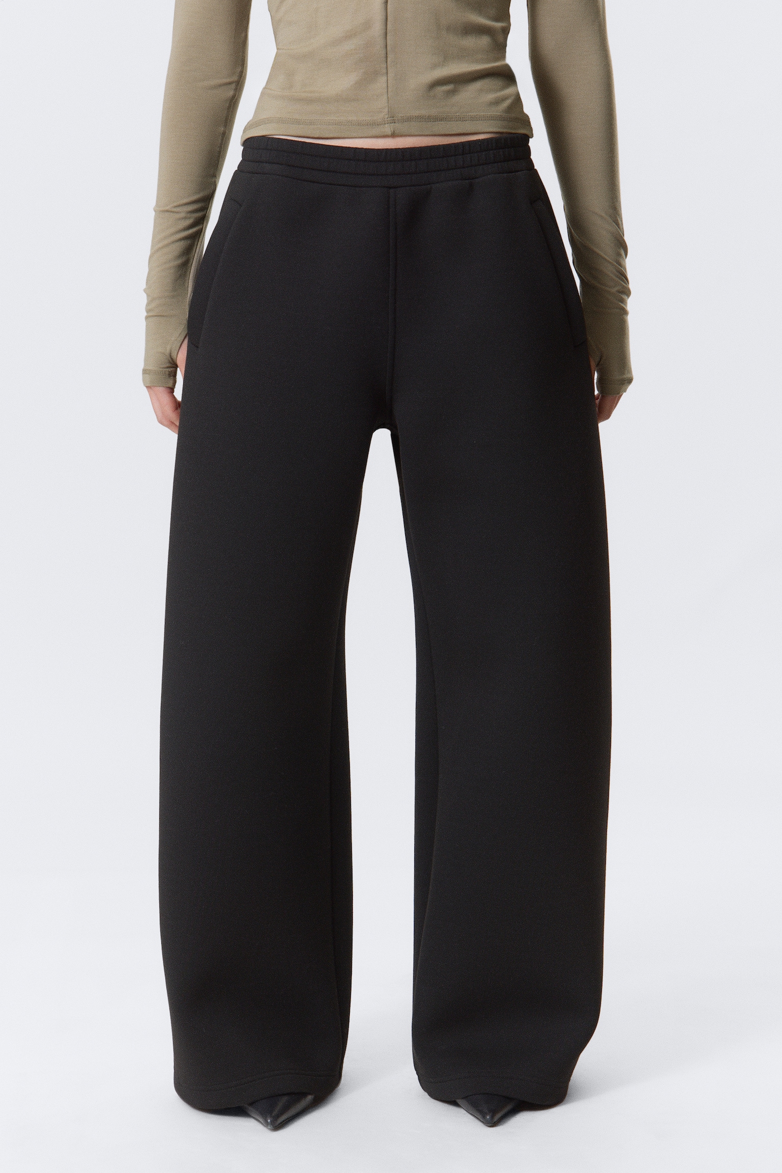 Lockere Scuba-Jogginghose mit weitem Bein - Schwarz/Grau meliert - 5