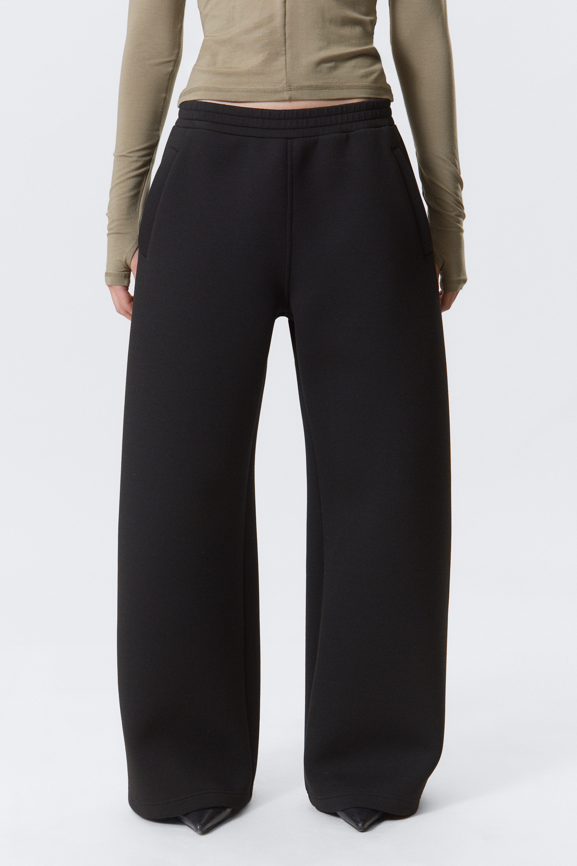 Black - Relaxed Wide Leg Scuba Sweatpants - 2