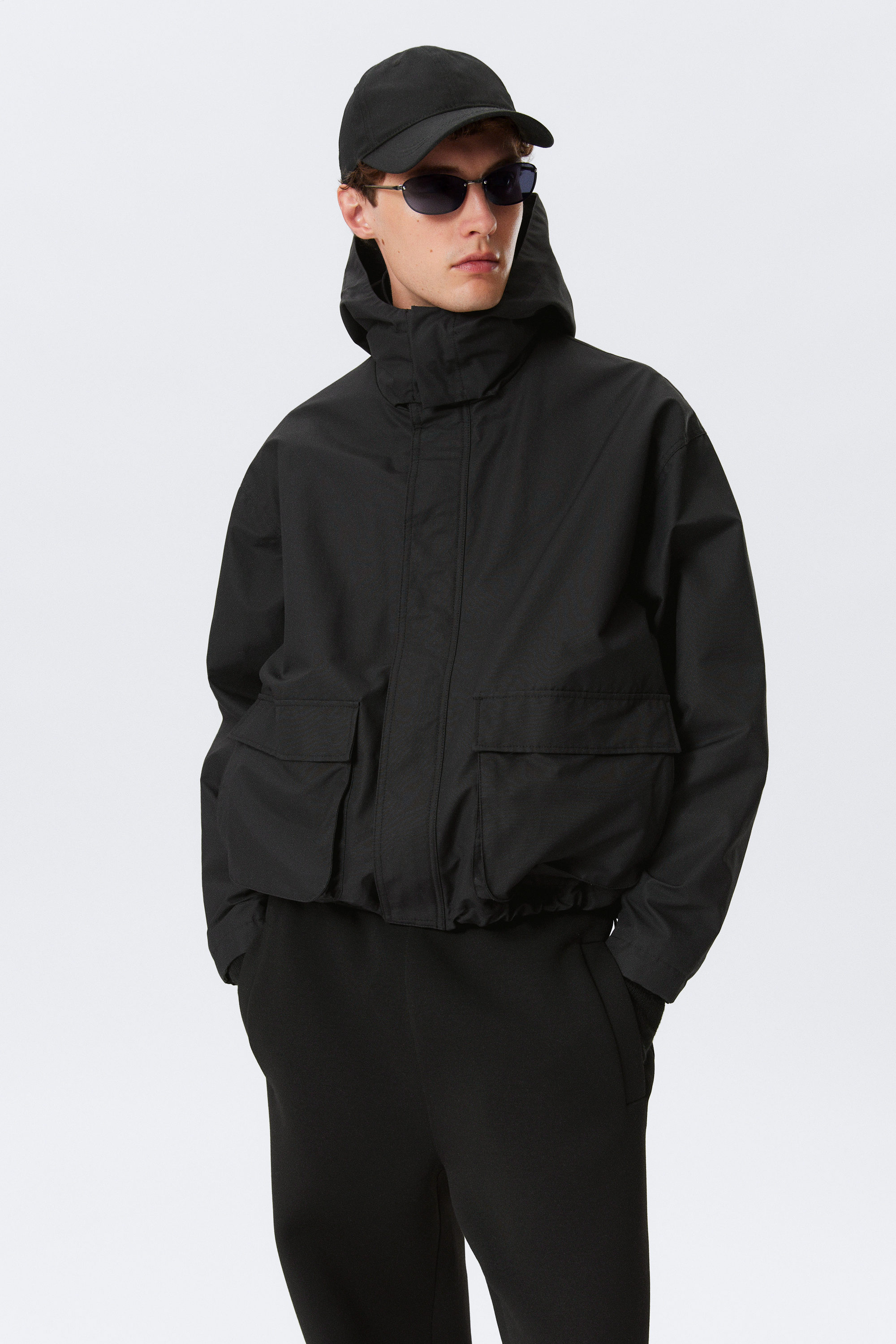 Black - Relaxed Fit Hooded Jacket - 2