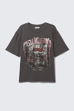 Dark Grey - Rock ’n’ roll - Distressed Printed Short-Sleeved T-shirt - 0