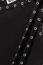 Black - Eyelet Detail Asymmetric Tank Top - 5