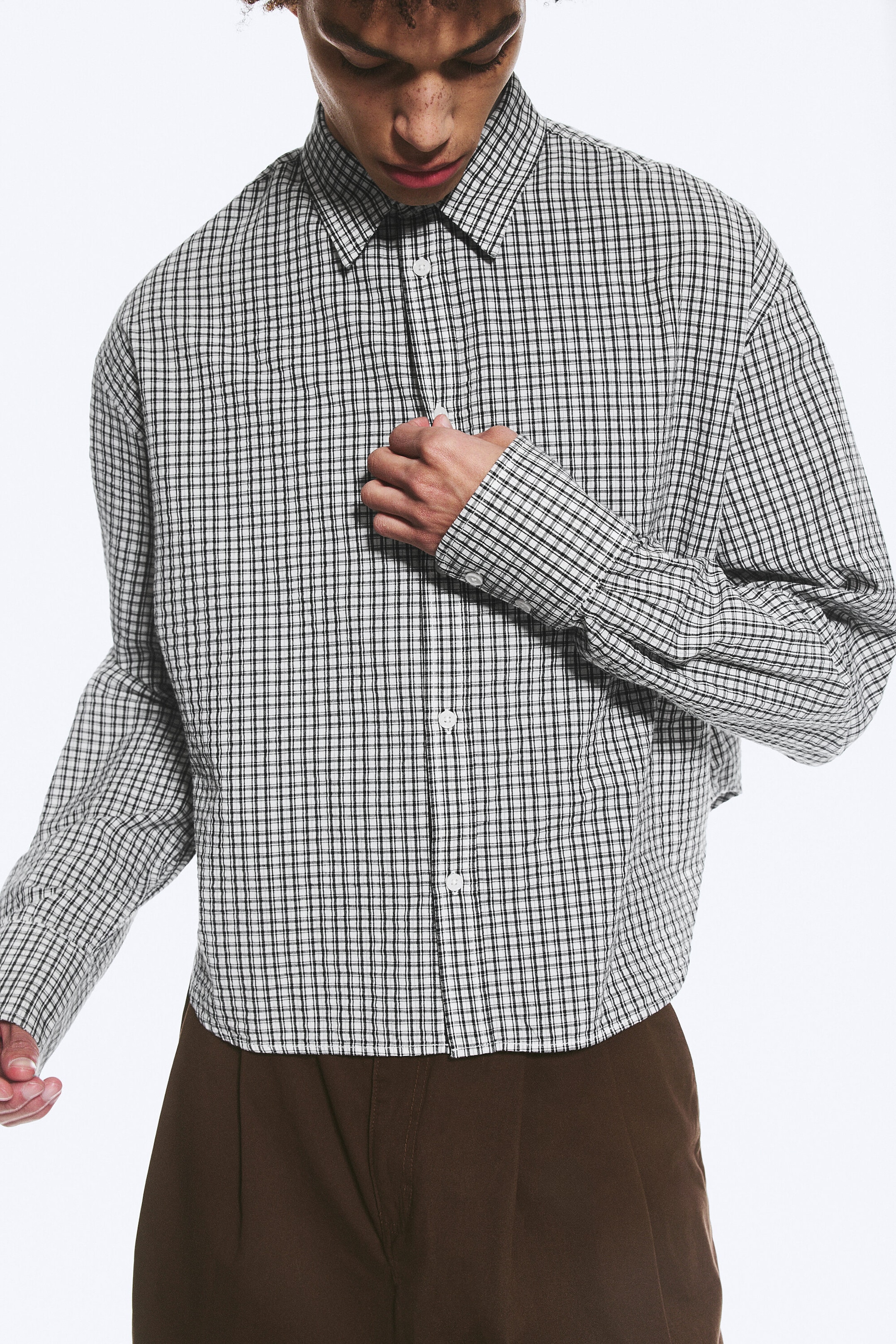 Dimmig Vit/Svart-rutig - Avslappnad bomullsskjorta - 2