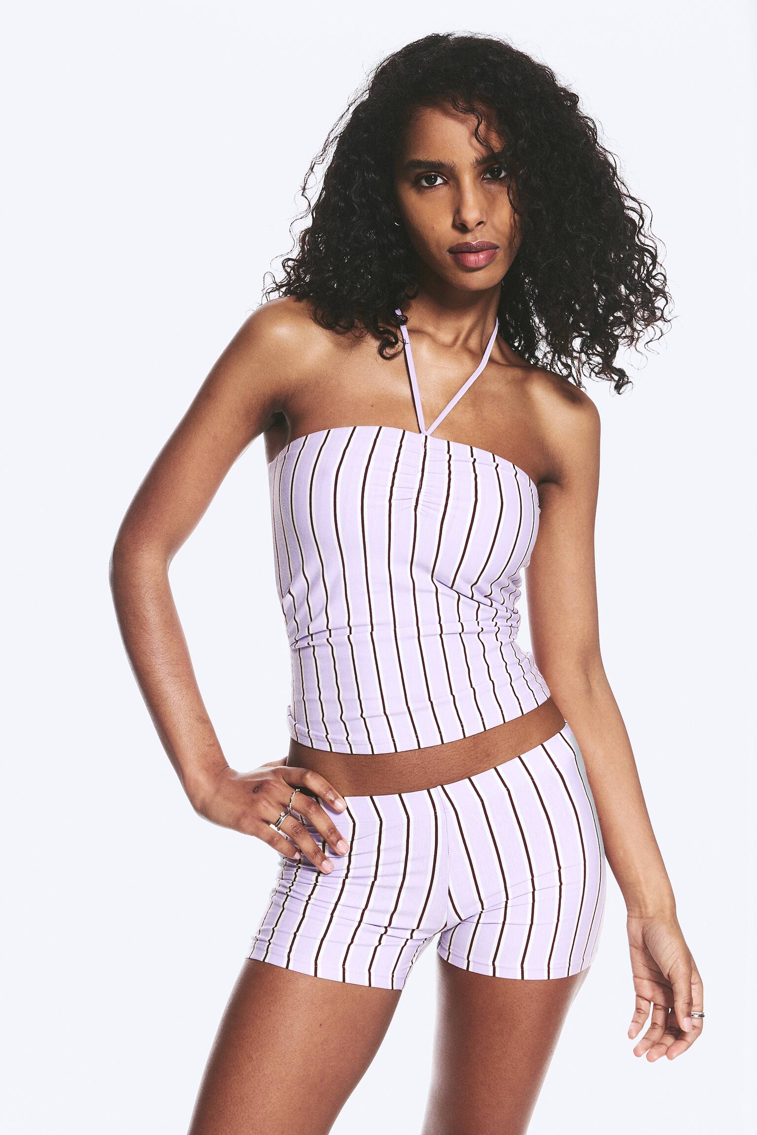 Top bandeau z mocowaniem na karku -Striped Lilac - 6