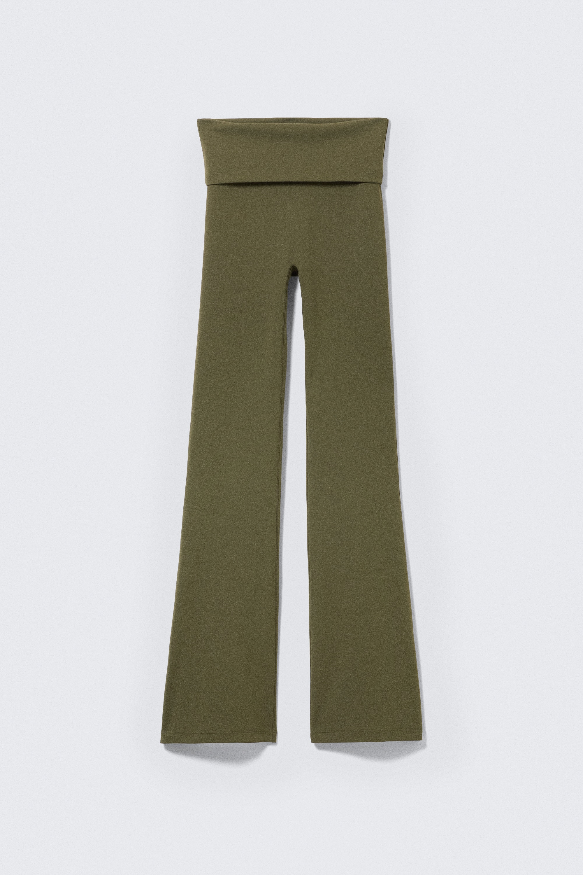 Folded Waist Flared Yoga Tights - Dark Khaki Green/Dark Brown/Black/White